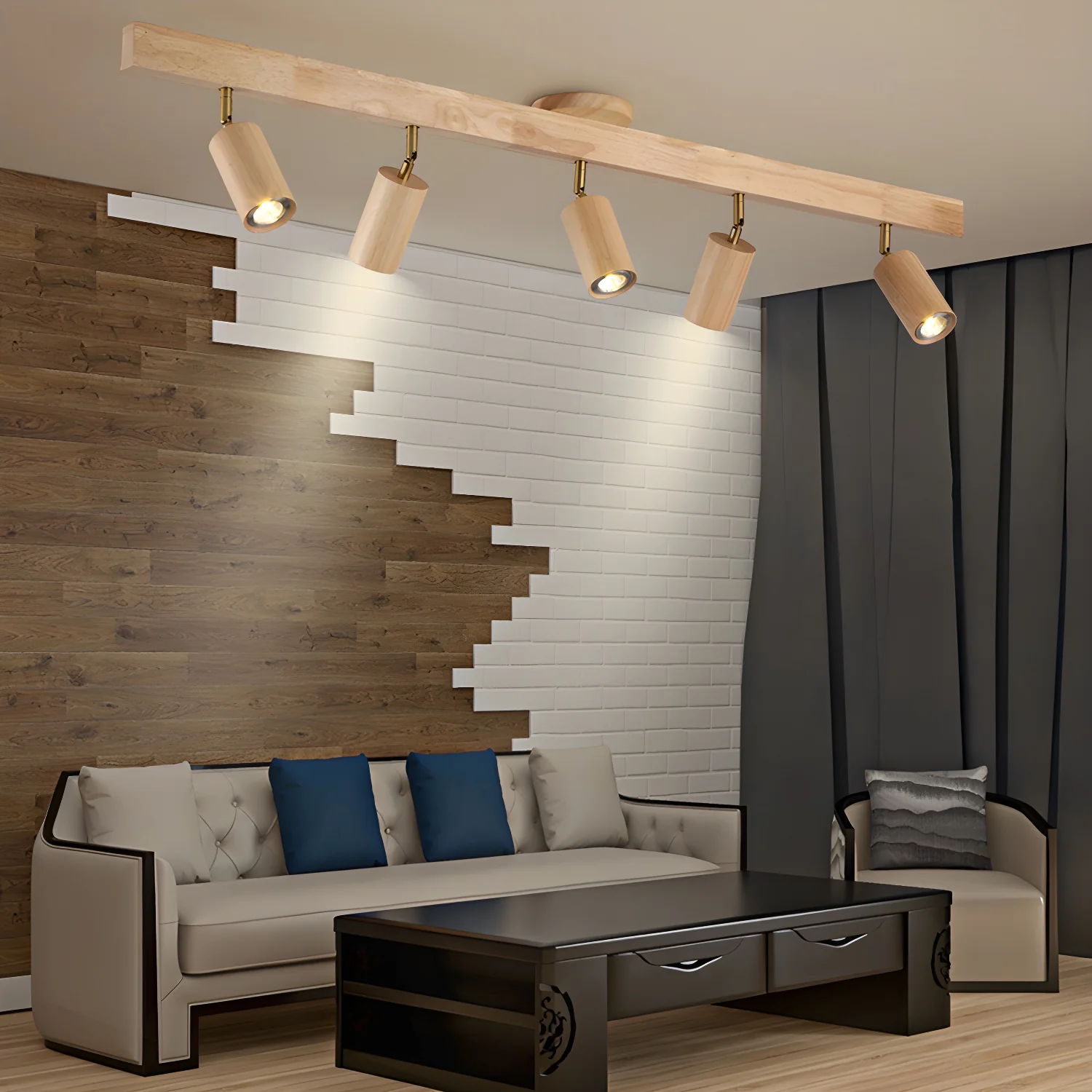 Трековый светильник Natural Wood Beam - 3 источника света 80см х 22см, орех, теплый свет