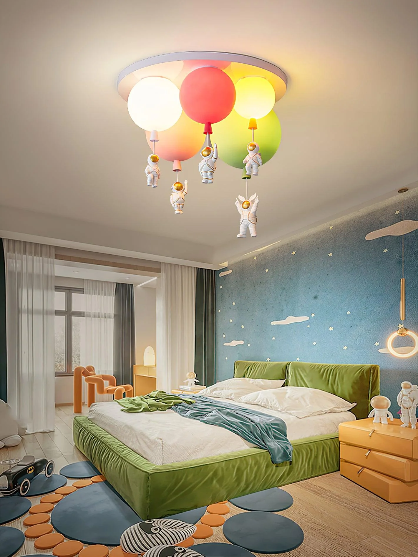 Потолочный светильник Frosted Balloon Combination - модель A, 5 источников света, ∅70см x 66см, оранжевый, красный, синий