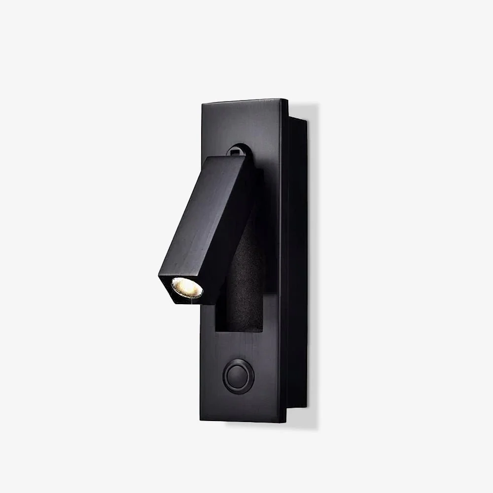 Настенный светильник Embedded Bedside Sconce - прямоугольник, кнопочный переключатель, ∅5см x 18см, матовый черный, медь, теплый свет