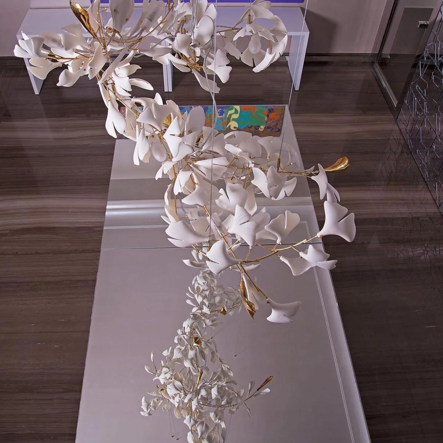 Люстра Gingko F - ∅100см x 200см, золотой, белый