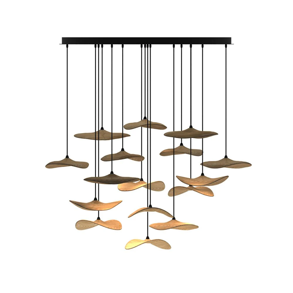 Люстра Empty Leaf - 3 подвеса ∅48см x 35см, орех, теплый свет