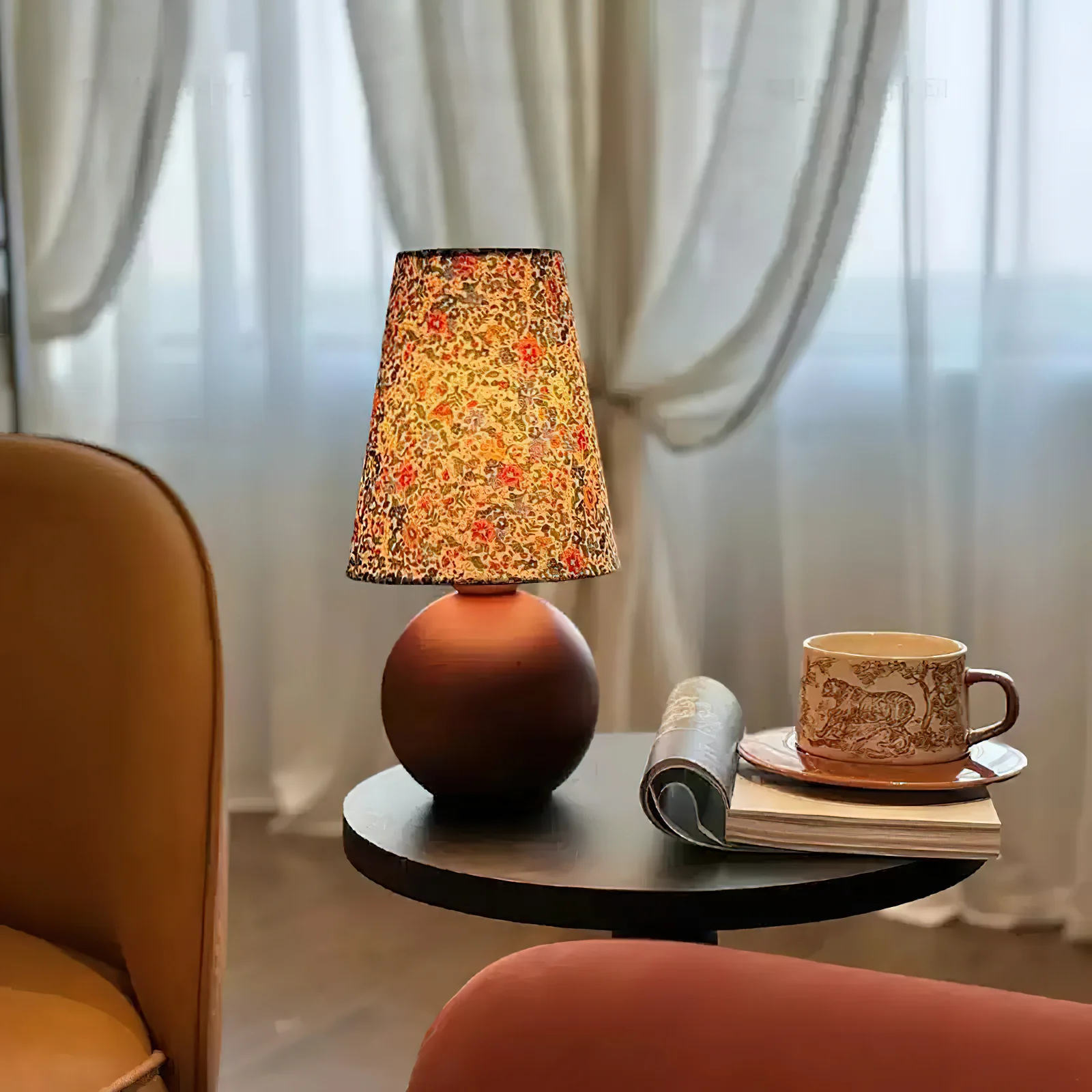 Настольный светильник Elara Floral Glow - ∅15см x 24см, флоральный цвет, коричневый