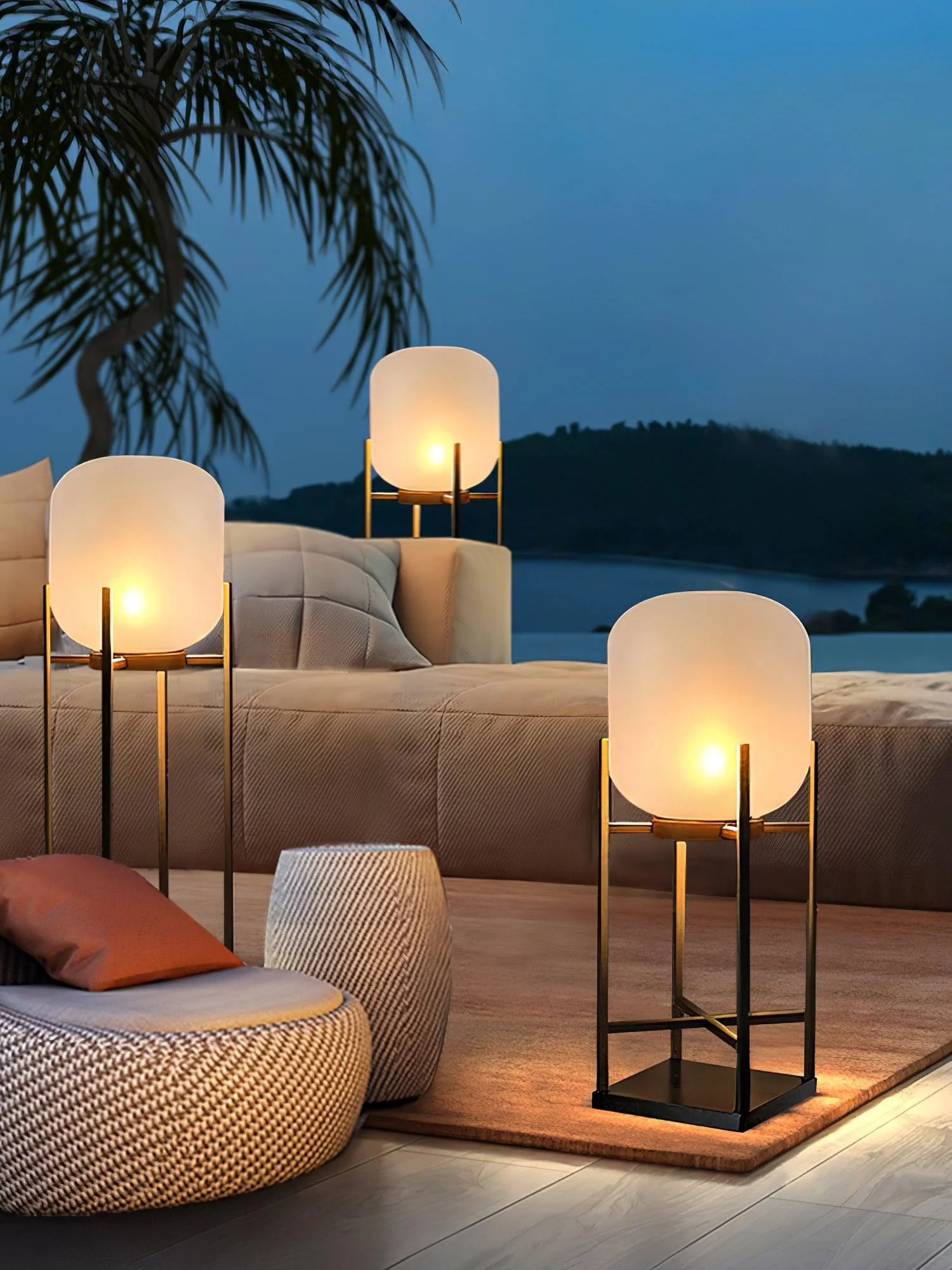 Торшер Lantern - ∅30см x 75см, черный, матовый белый