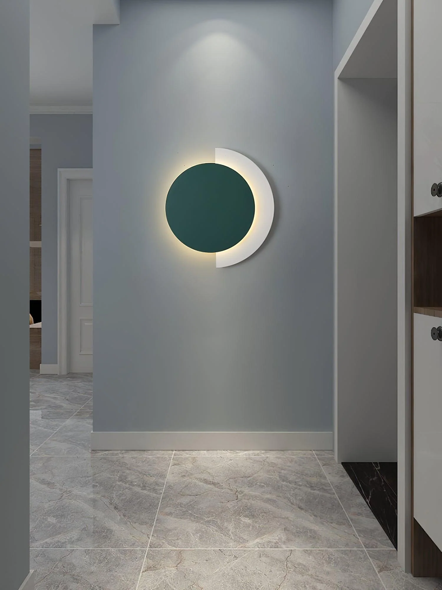 Настенный светильник Rounded Abstract Art - ∅21см x 31см, черный, белый, теплый свет