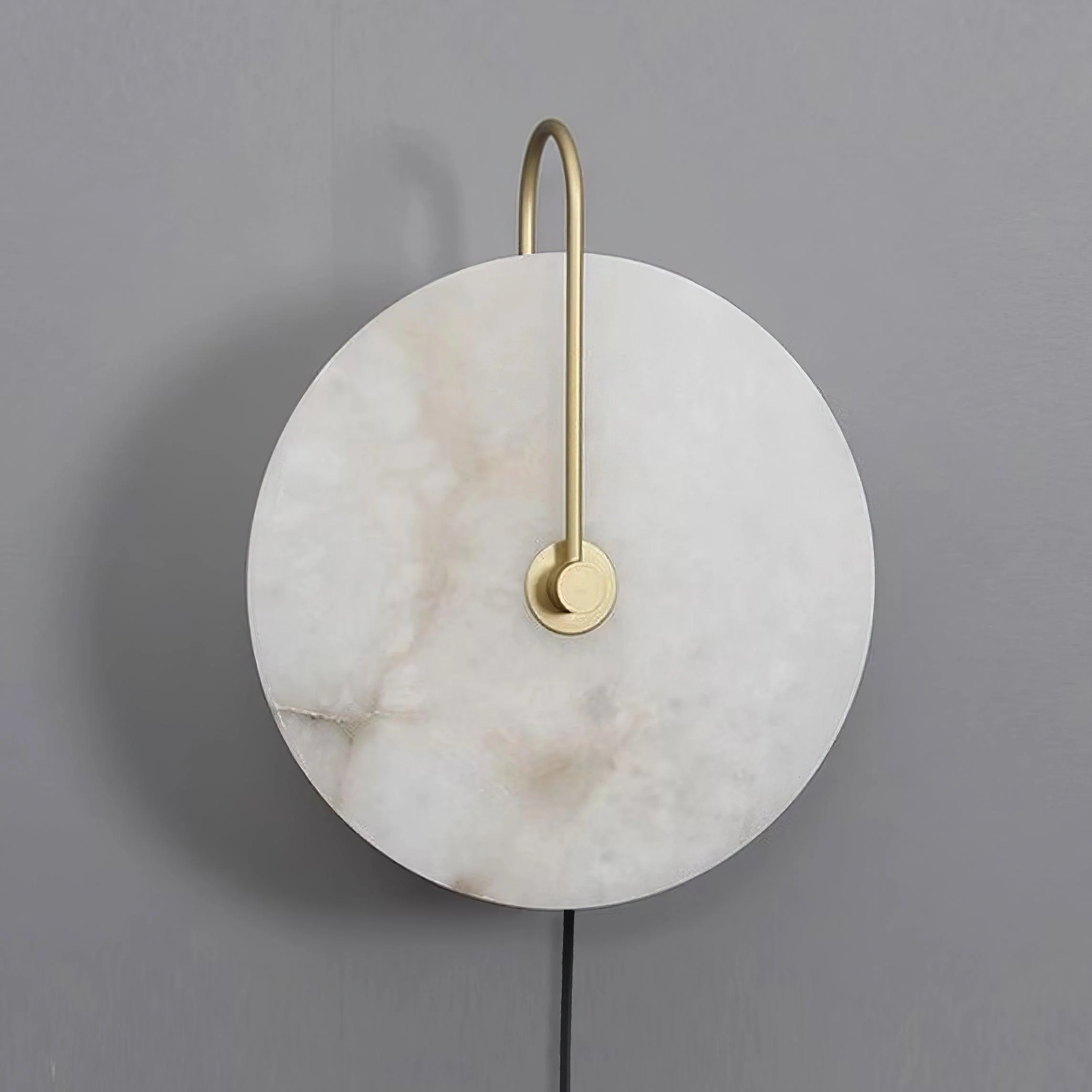Alabaster LED Plug-In Wall Lamp - ∅ 9.8″ Set of 2 / Gold & White cable / EU Plug