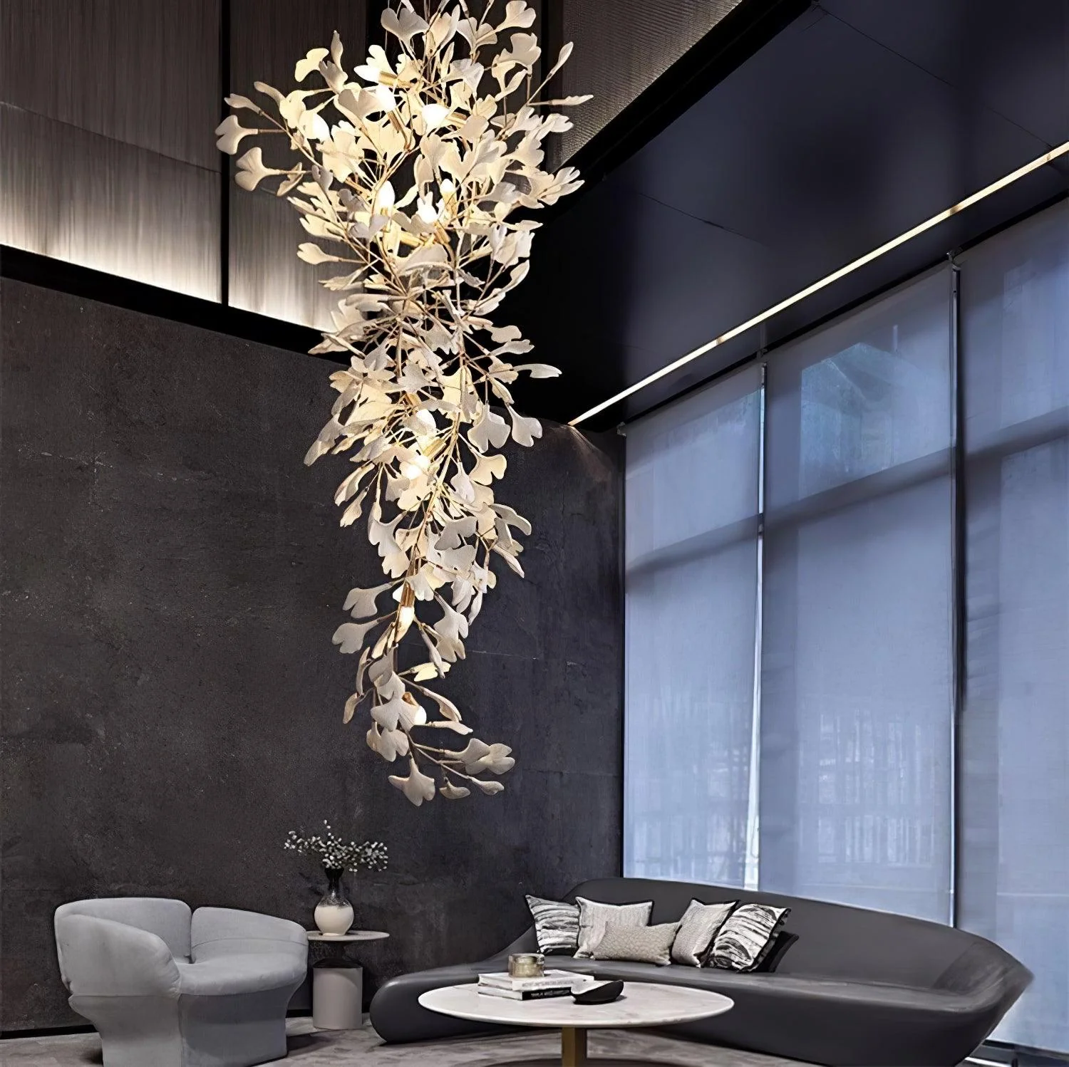 Люстра Gingko Long Branch - 100см х 200см, золотой, белый