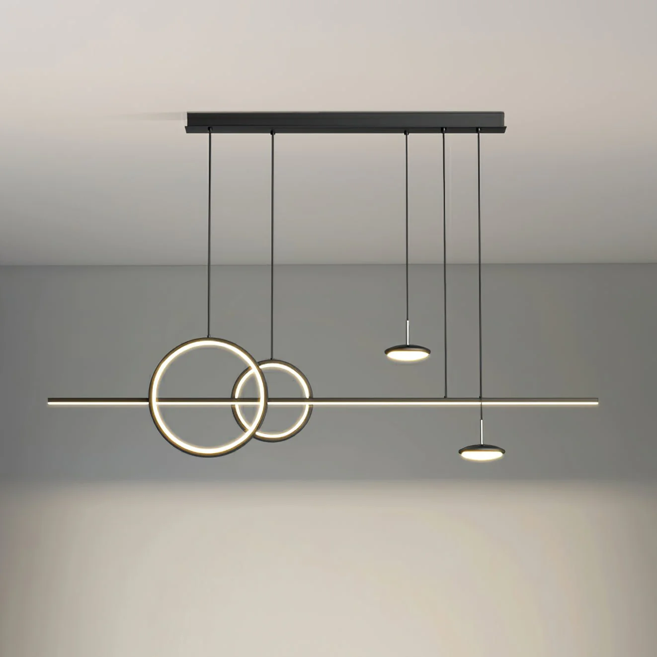 Люстра Modern Geometric Shape - 140см x 28см, латунь, теплый свет