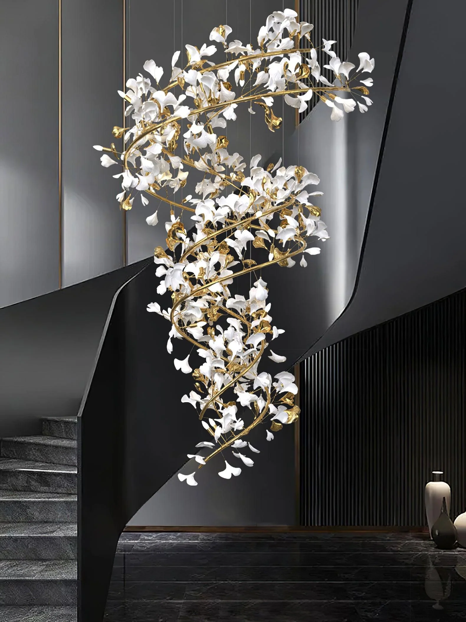 Люстра Gingko Q - ∅80см x 200см, никель, белый