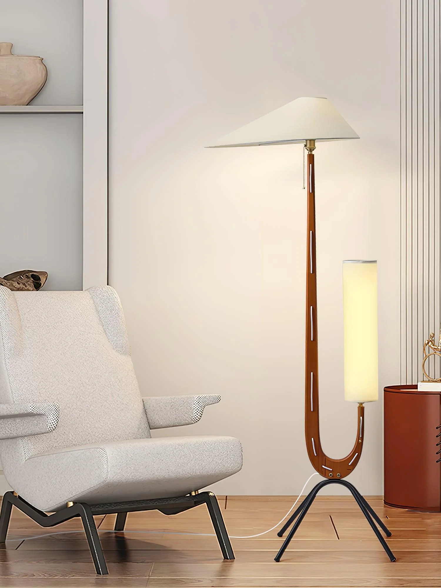 Giraffe Floor Lamp - ∅ 21.6″ x H 63.7″ / Dia 55cm x H 162cm / Walnut & White & Stainless steel / UK plug