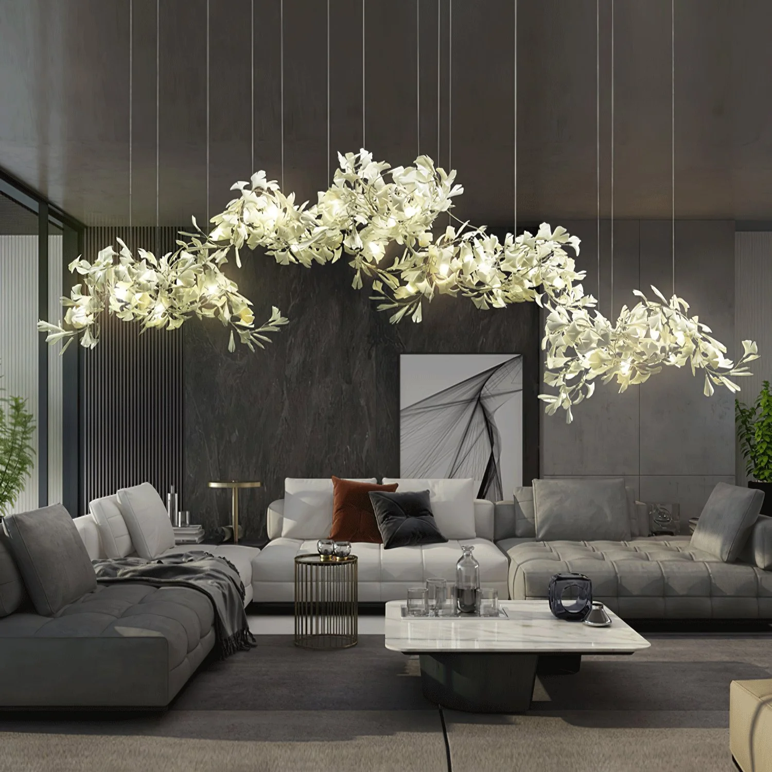 Люстра Gingko C - 350см x 200см, никель, белый
