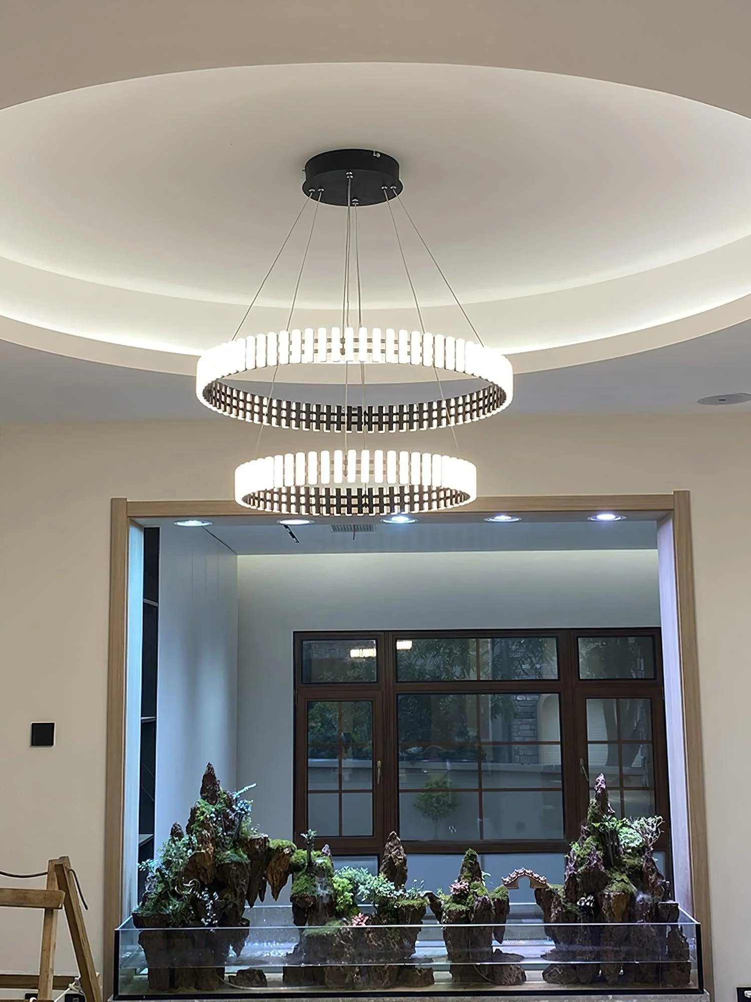 Люстра Hanging LED - ∅60см x 8см, черный, белый, теплый свет