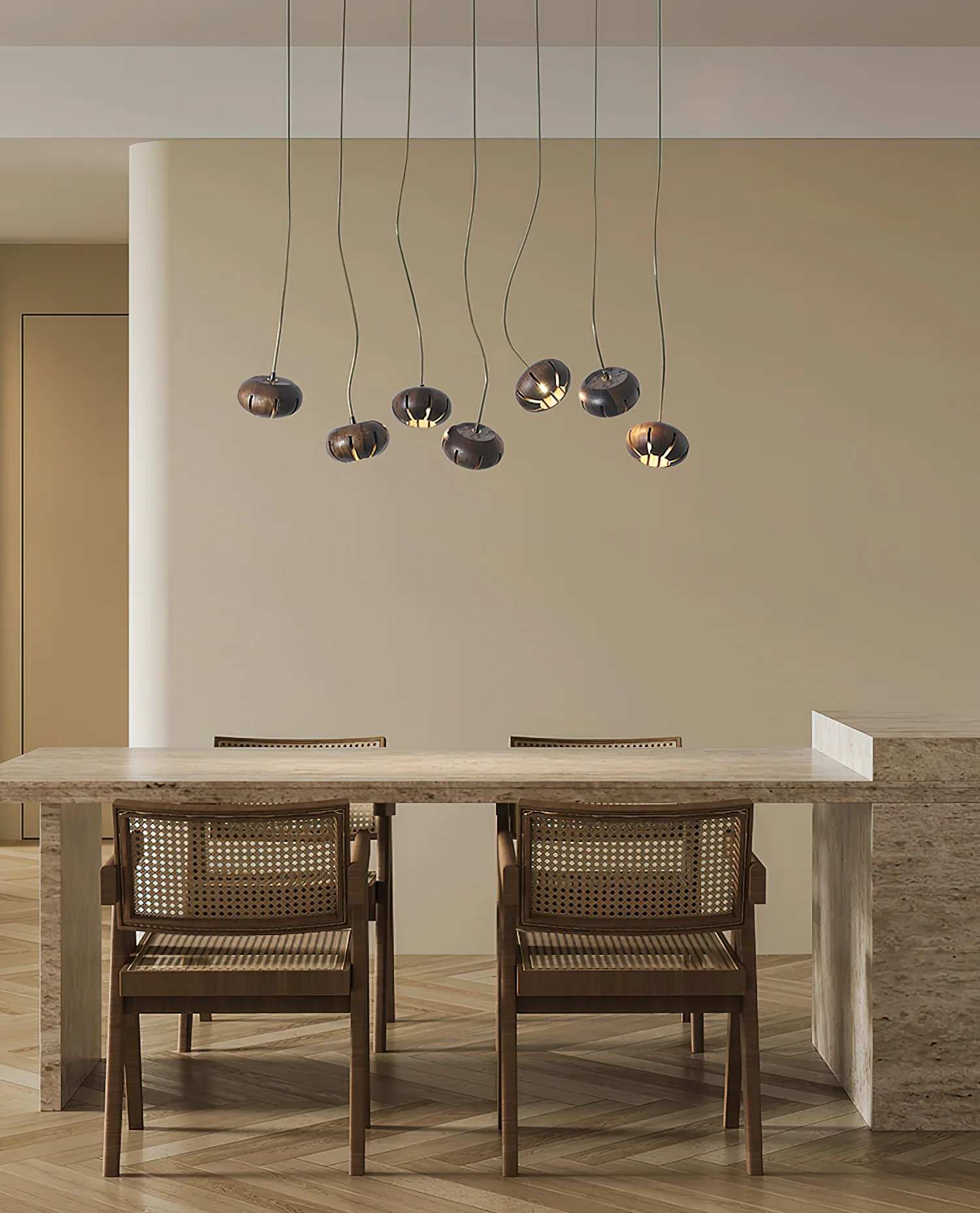 Люстра Wood Pumpkin Cluster - 19 плафонов ∅60см х 95см, орех