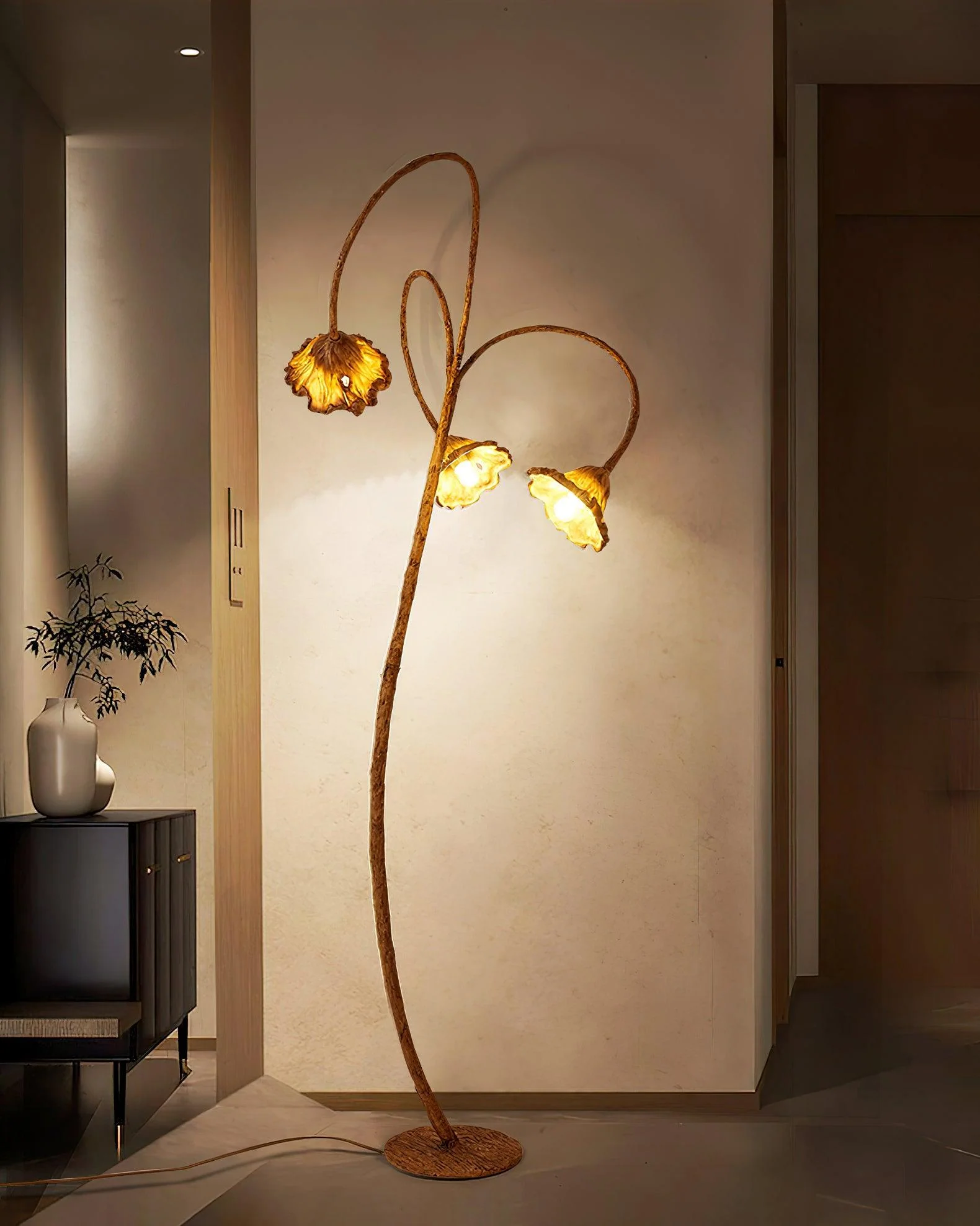Торшер Artistic Lotus Leaf - 1 плафон ∅56см х 176см, орех