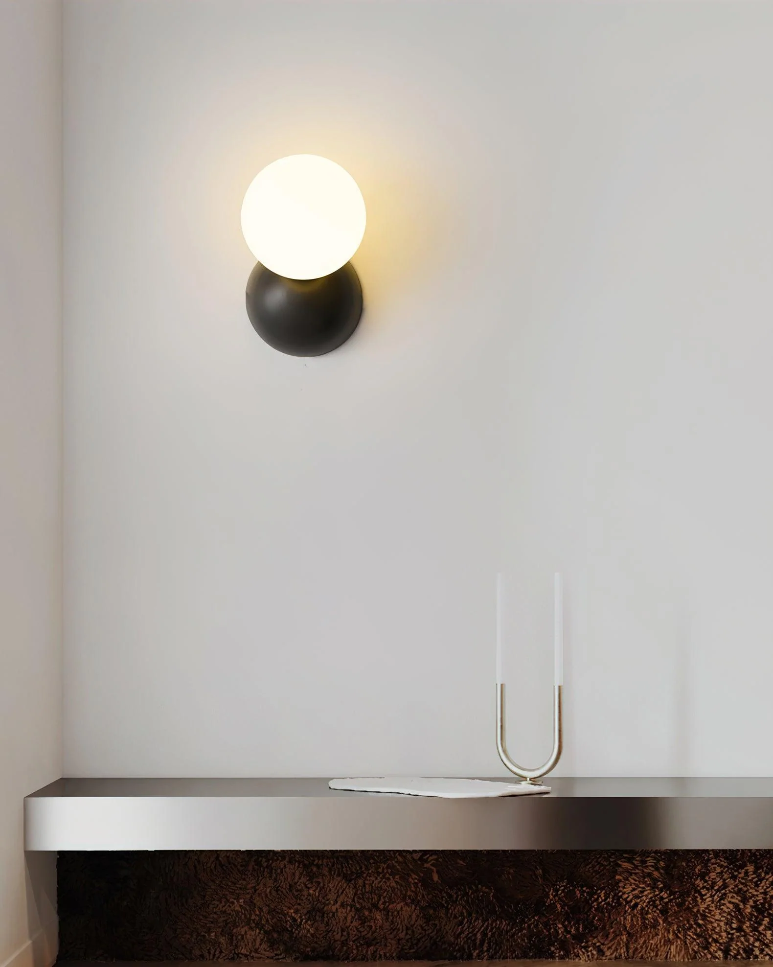 Single Globe Wall Light - Set of 2 / Brass & White