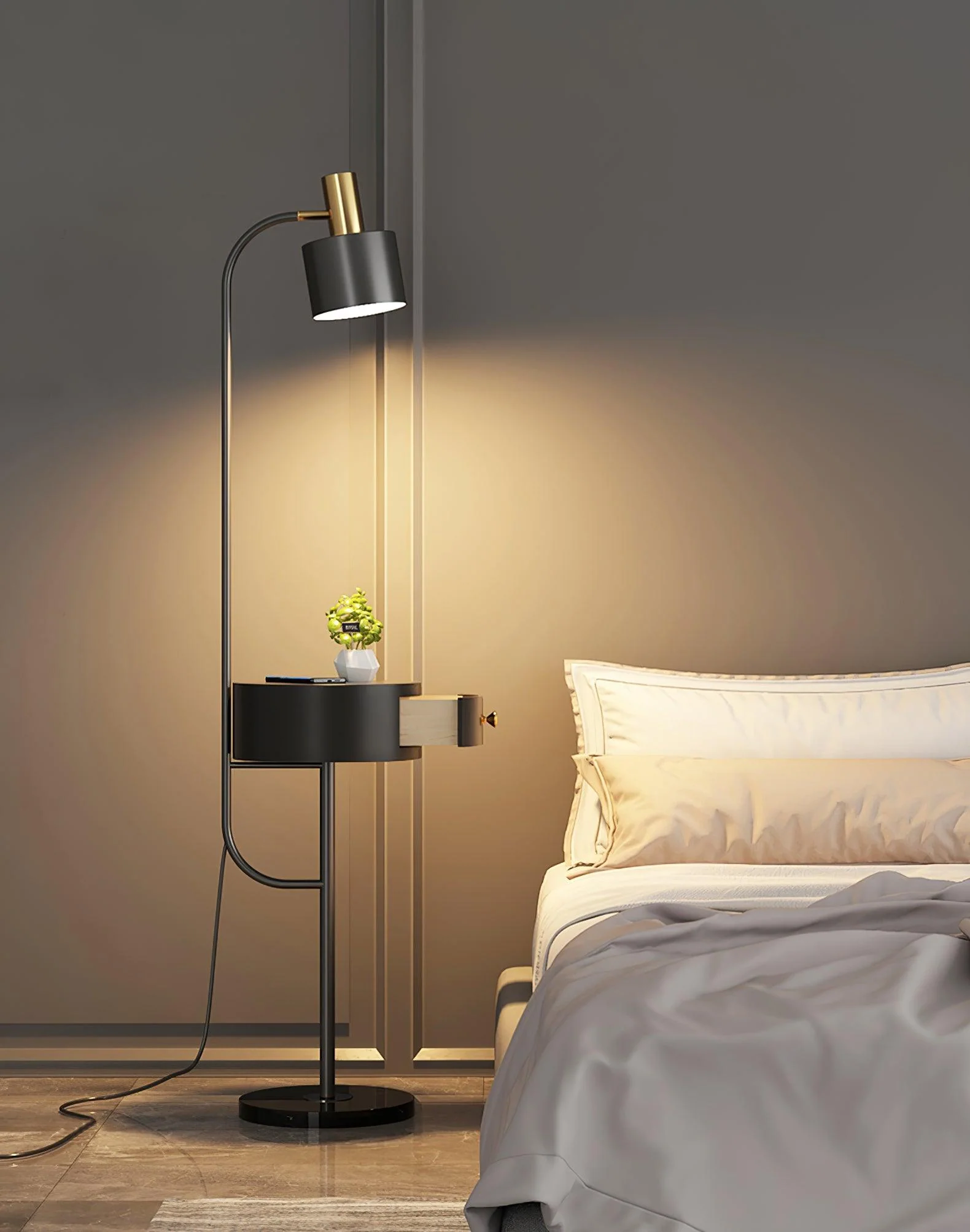 Agueda Floor Lamp - ∅ 11.8″ x H 59″ / Dia 30cm x H 150cm / Black / US plug