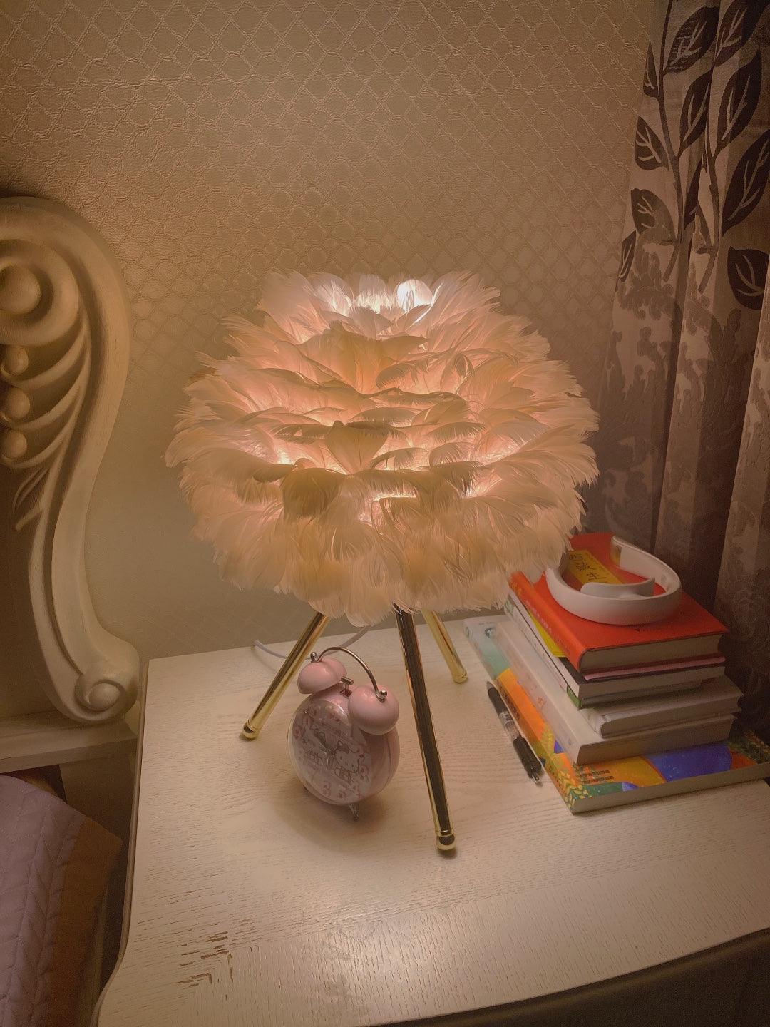 Goose Feather Table Lamp - ∅ 13.8″ x H 18.5″ / Dia 35cm x H 47cm / Gold+Grey / UK plug