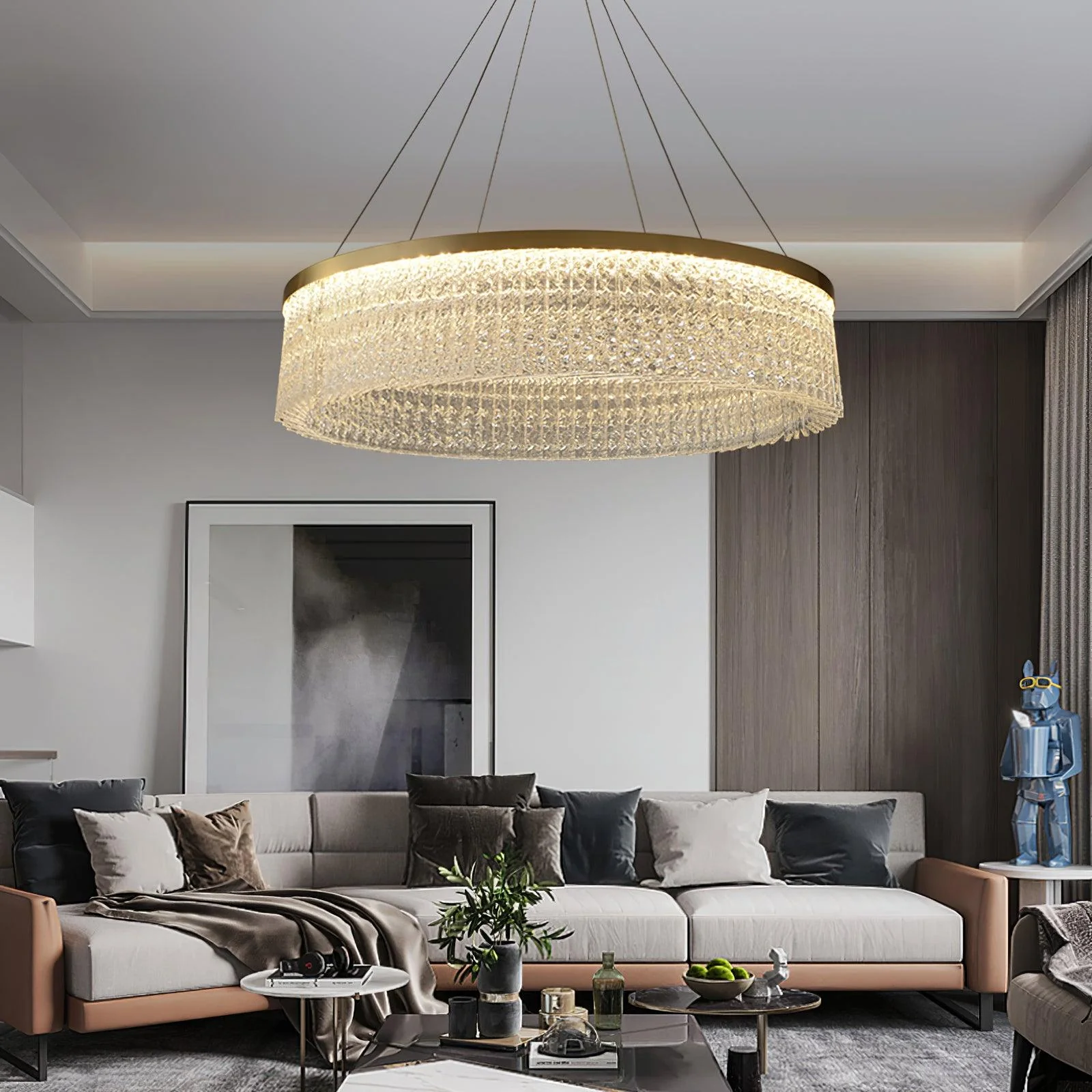 Люстра Round Halo Crystal - ∅80см x 24см, медь, прозрачный, теплый свет