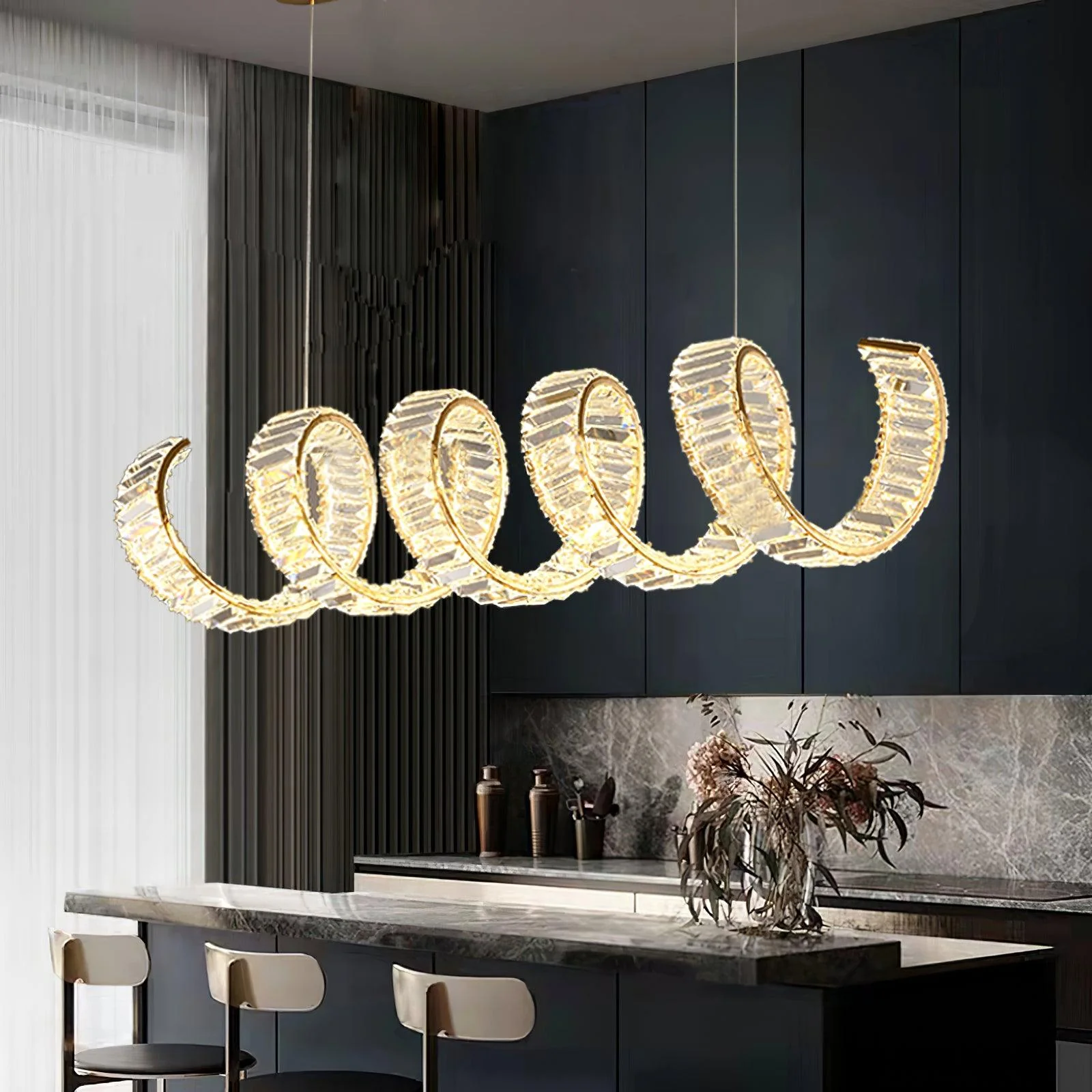 Люстра Curved LED - двойной ∅150см x 150см, золотой, прозрачный, двухцветный/многоцветный светодиод