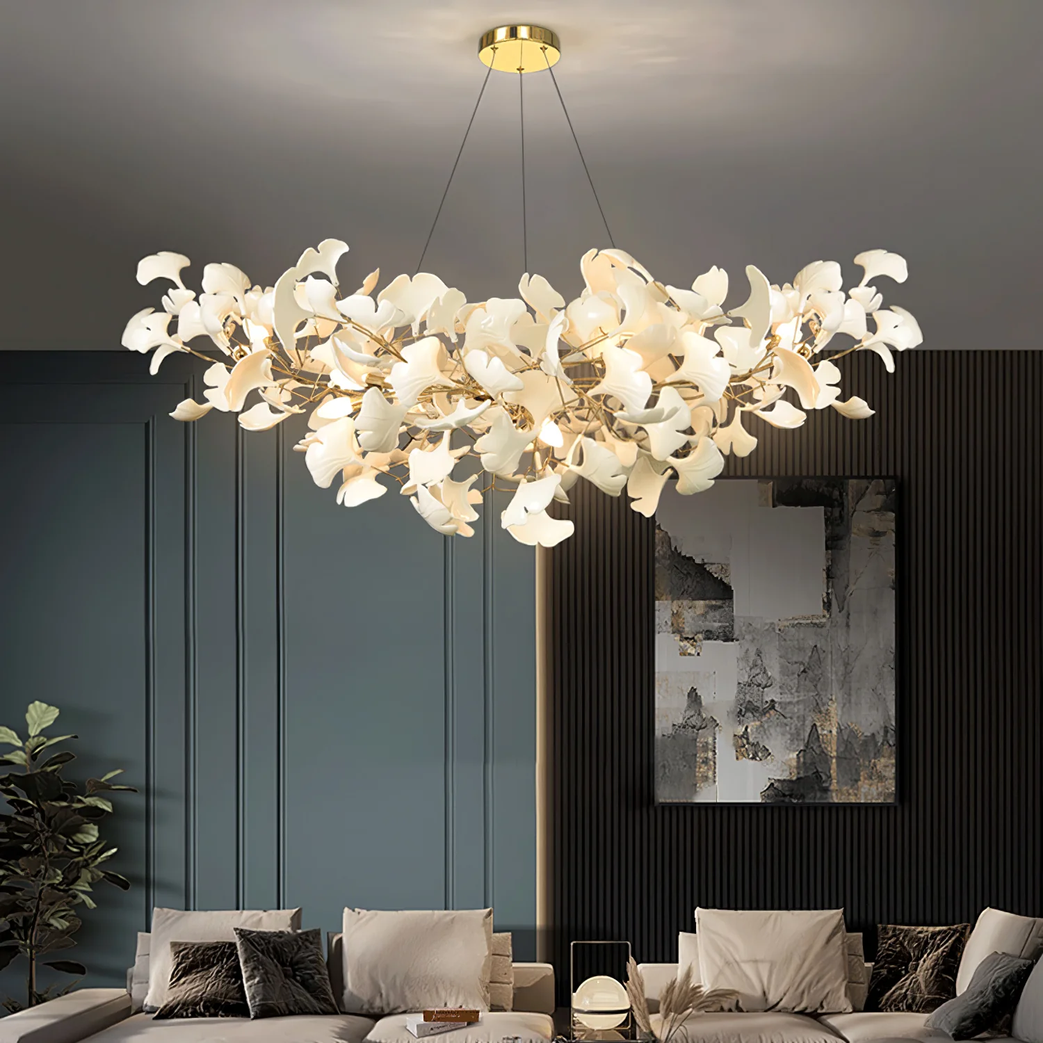 Люстра Gingko B - 180см x 65см x 60см, никель, белый