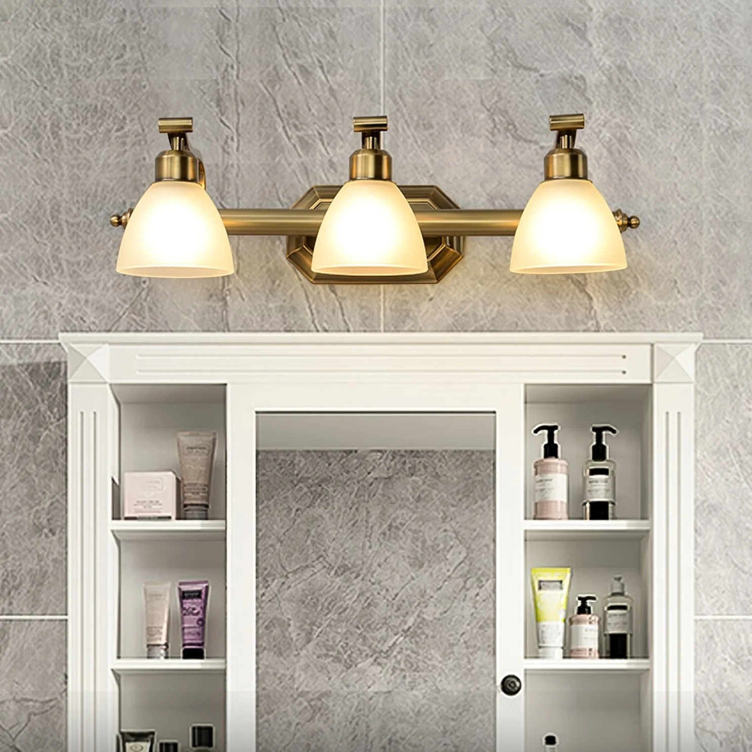 Настенный светильник Lana Classic Bath - 3 источника света ∅59см x 16см, золотой, белый