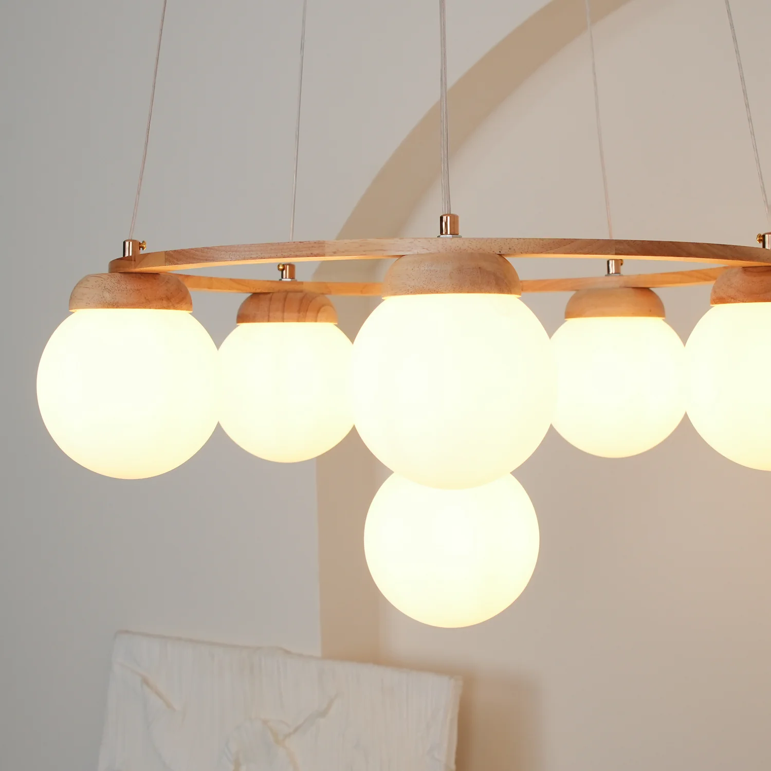 Люстра Miira Wood - 4 подвеса ∅50см x 150см, дерево, белый
