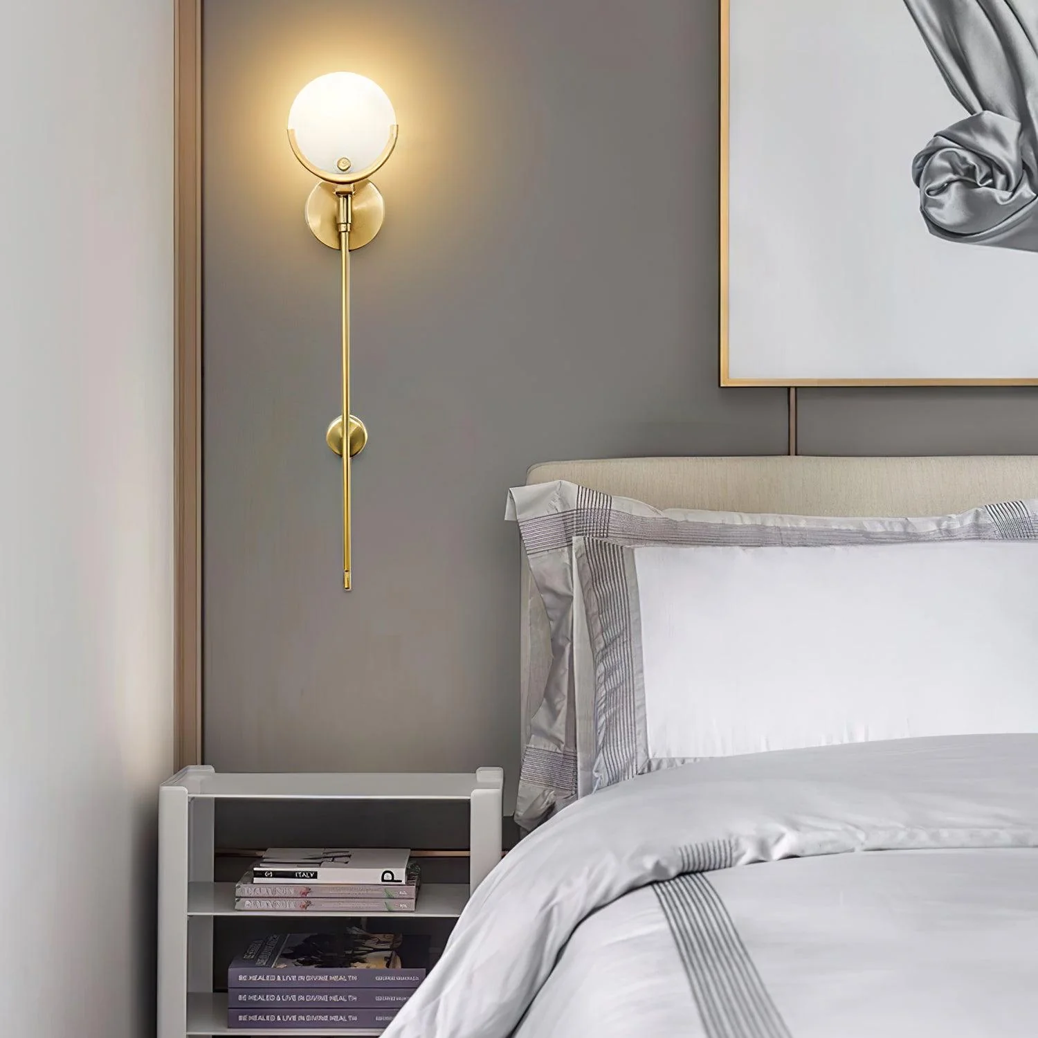 Ava Brass Wall Lamp - ∅ 4.7″ x H 13.8″ / Dia 12cm x H 35cm Set of 2 / Brass & White