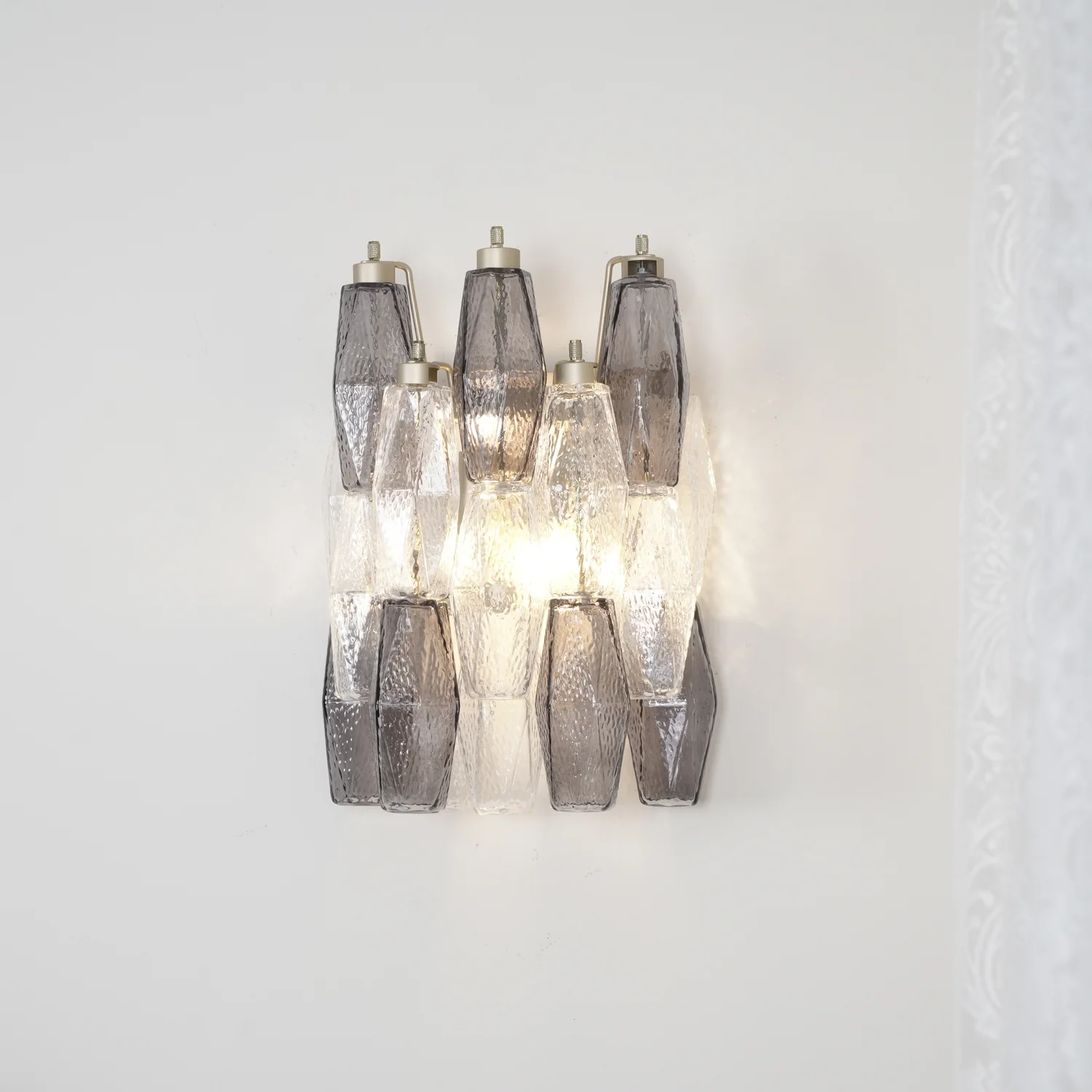Настенный светильник Murano Rhombus Glass - ∅40см х 38см, дымчато-серый, прозрачный