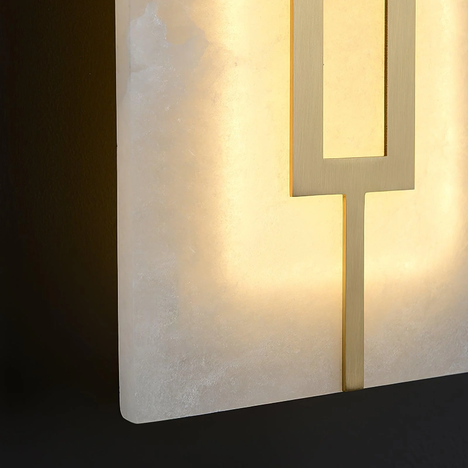 Square Alabaster Wall Lamp - W 6.5″ x H 16.7″ /  W 16.5cm x H 42.5cm Set of 2 / Brass & White / Cool Light