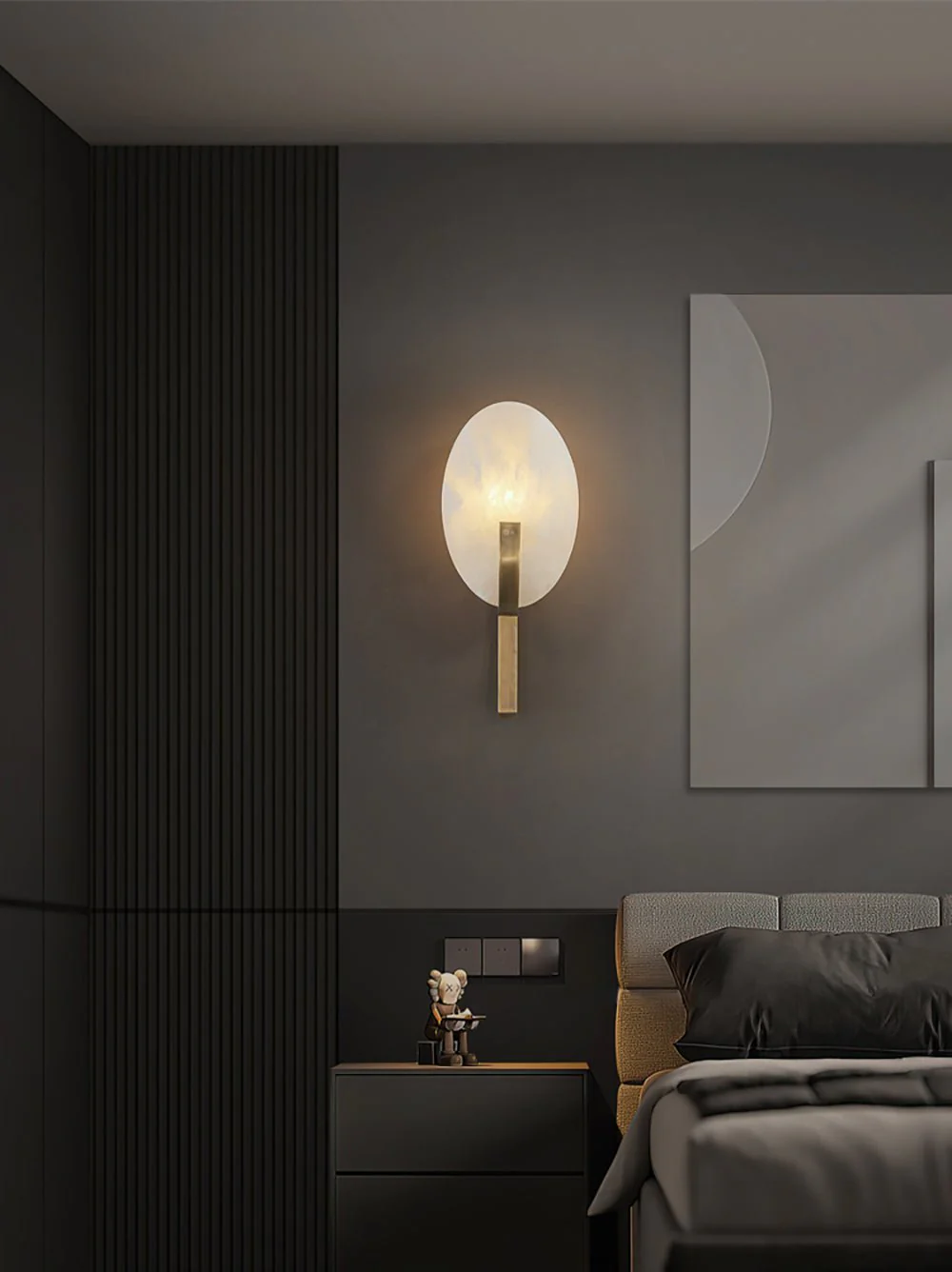 Alice Alabaster Wall Lamp - ∅ 7.9″ x H 19.7″ / Black & Warm Light / Set Of 2