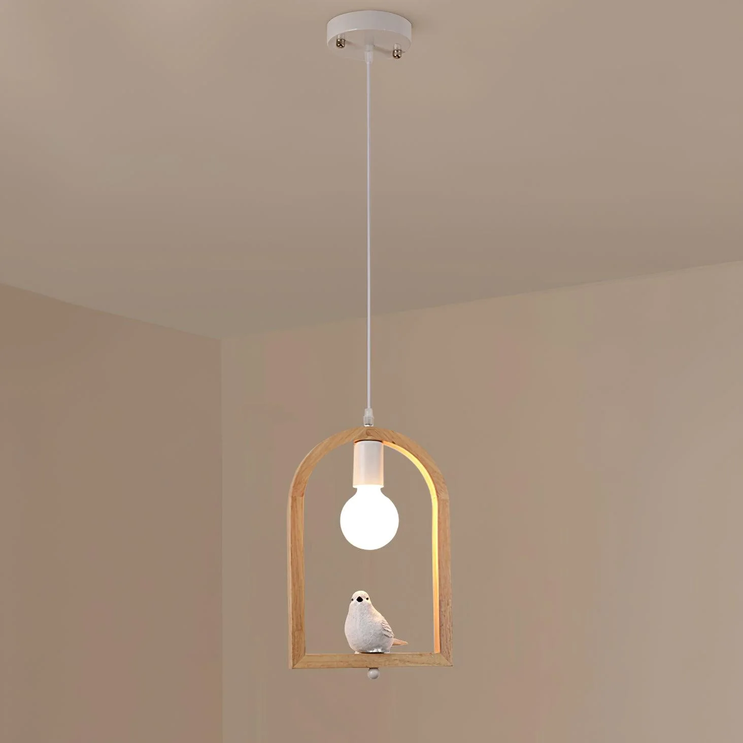 Подвесной светильник Wood Bird Resin - модель B ∅23см x 34см, деревянный