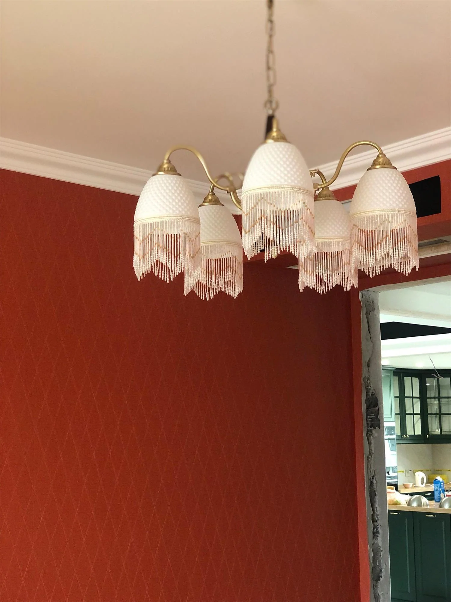 Люстра Mesh Tassel Glass - 3 плафона ∅50см x 42см, латунь, белый