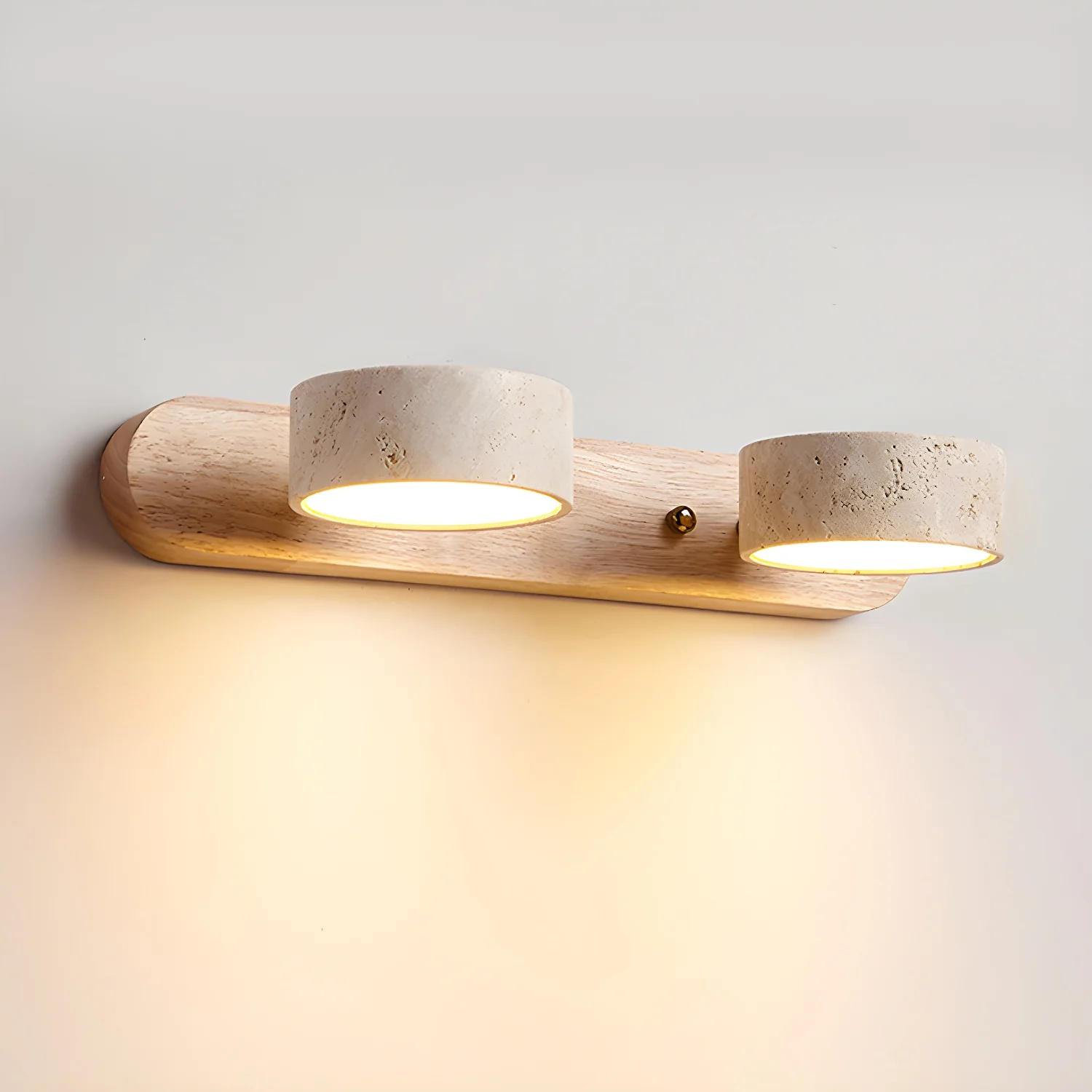 Настенный светильник Travertine Duo - 2 источника света ∅32см x 6см, дерево, теплый свет, диммер