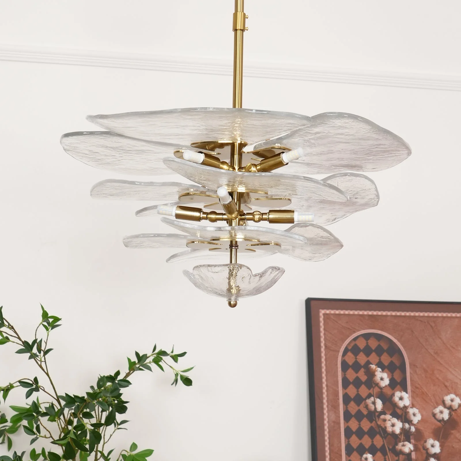 Люстра Petals Gold Murano - 4 яруса ∅67см x 29см, янтарь, золотой
