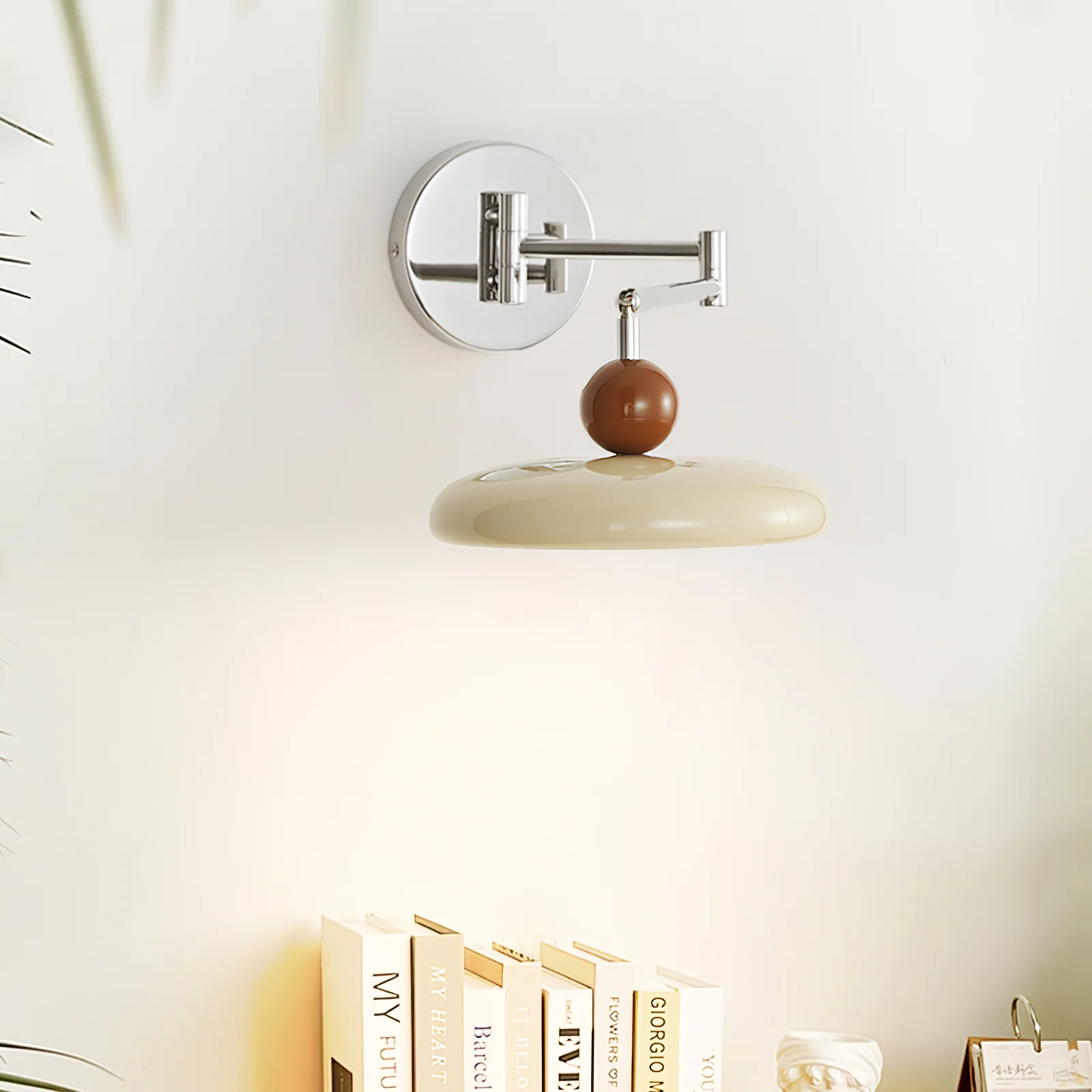 Lola Swing Arm Wall Lamp - ∅ 7.9″ x H 4.7″ / Dia 20cm x H 12cm / Beige & Warm Light / Set of 2