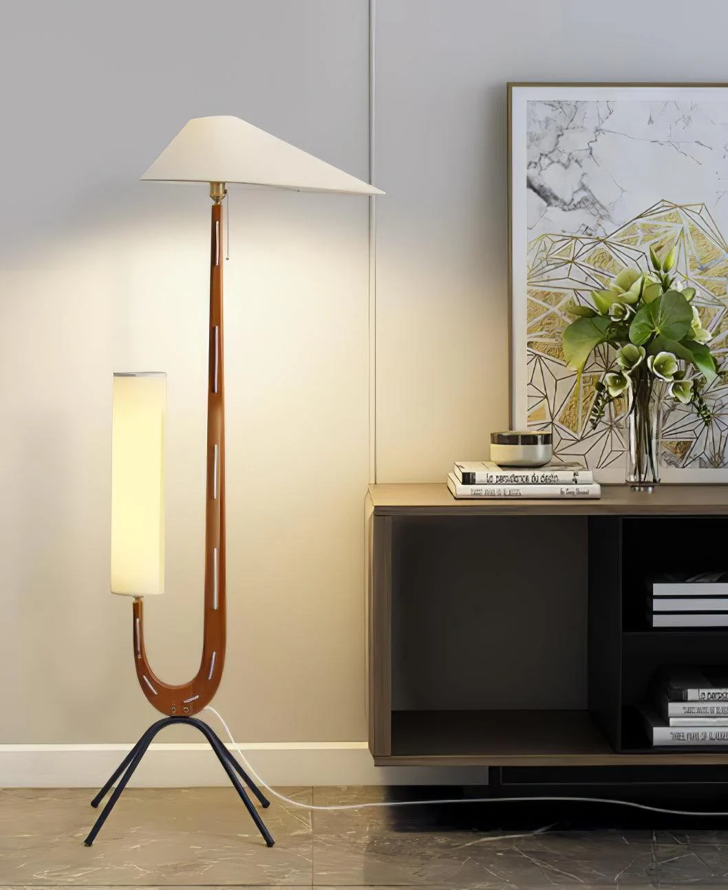 Giraffe Floor Lamp - ∅ 21.6″ x H 63.7″ / Dia 55cm x H 162cm / Walnut & White & Stainless steel / UK plug