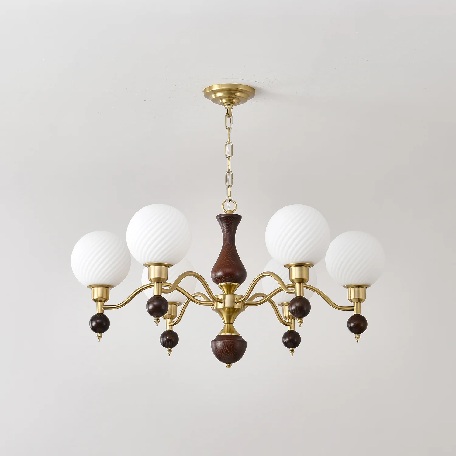 Люстра Globe Orb Wood - 6 плафонов ∅85см x 45см, орех, золотой