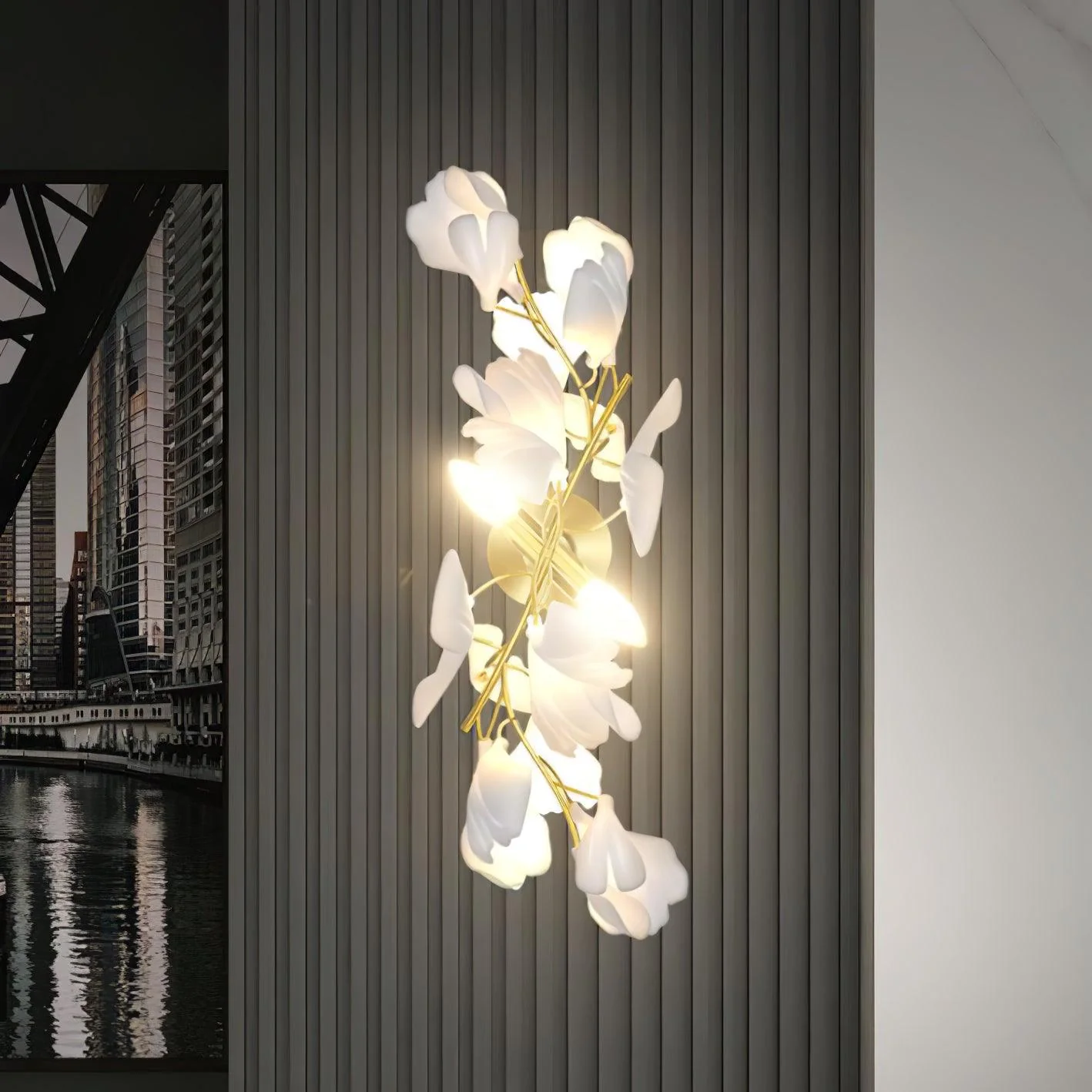 Настенный светильник Gingko Flowers Plug-in - ∅30см x 60см, золотой, белый