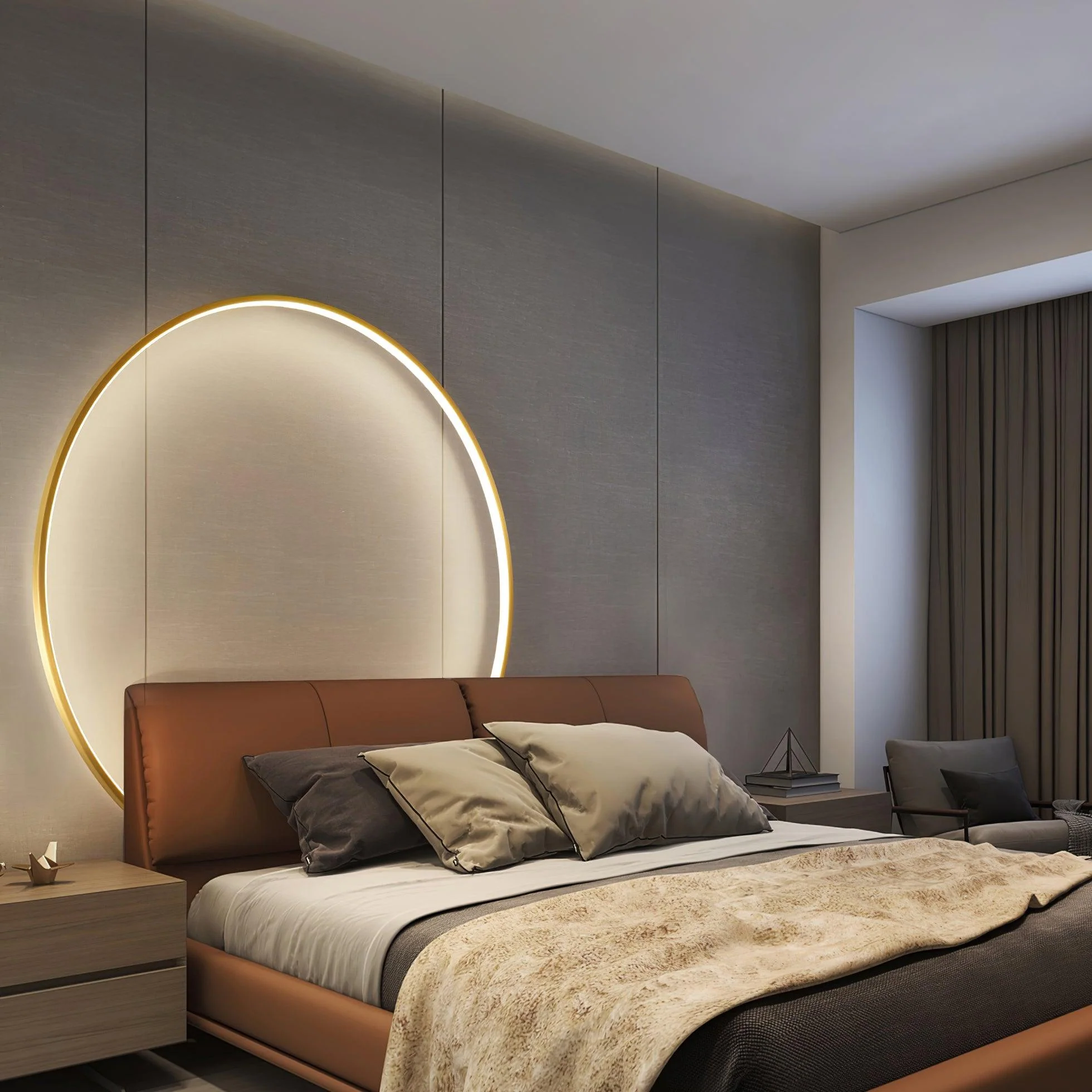 Ring Shaped LED Wall Light - Dia 20cm Set of 2 / Black & Brass / Three-Color Changing Light