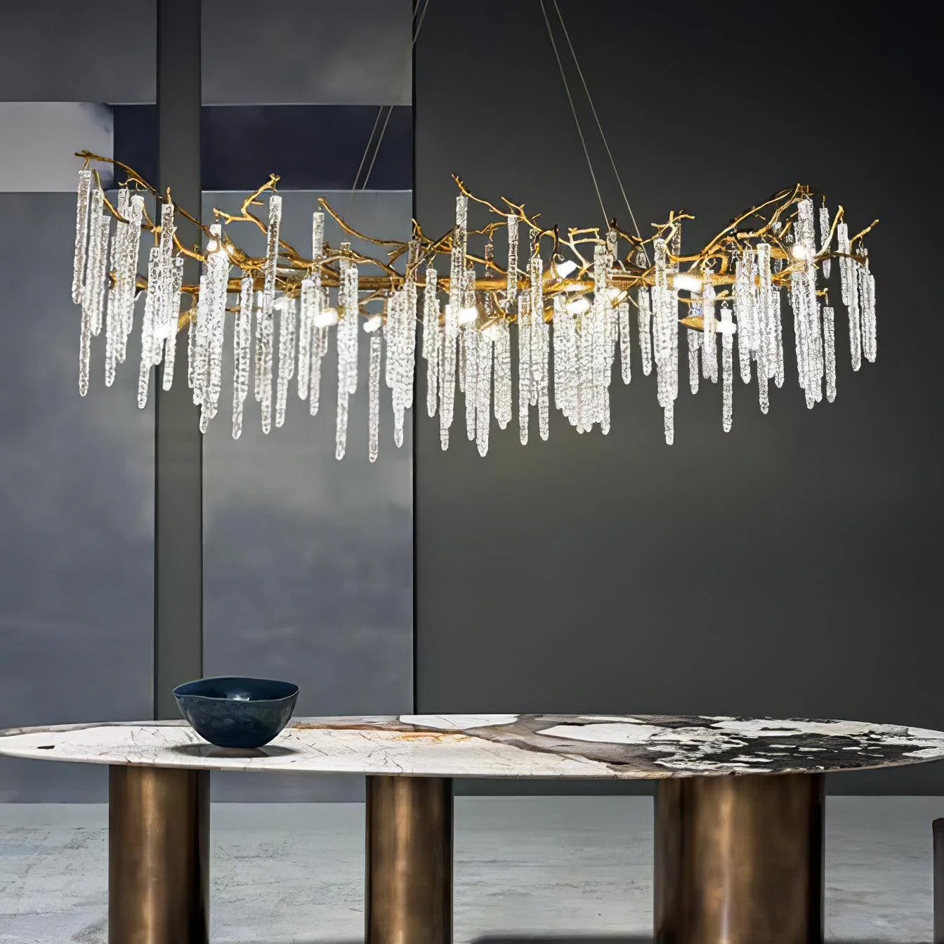Люстра Crystal Icicles Branch Brass - ∅120см x 45см x 40см, латунь, прозрачный кристалл