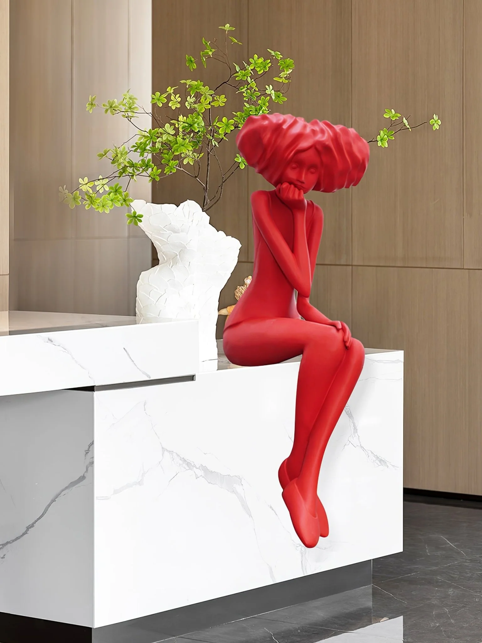 Girl Meditate Sculpture Ornaments - ∅65см x 70см x 152см, синий, металлическое основание