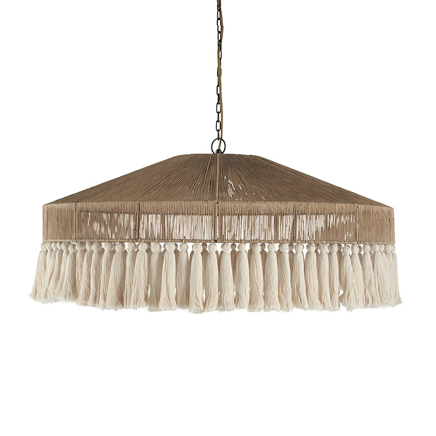 Подвесной светильник Bohemian Fringe - ∅60см x 26см, светло-коричневый, белый