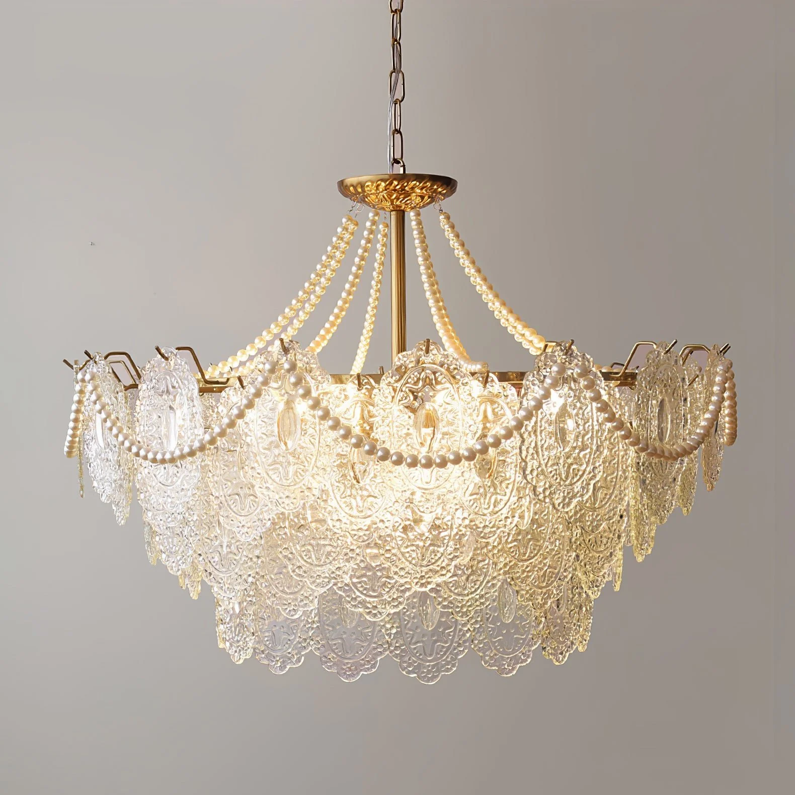 Люстра Pearls Glass - ∅50см x 26см, золотой, прозрачный