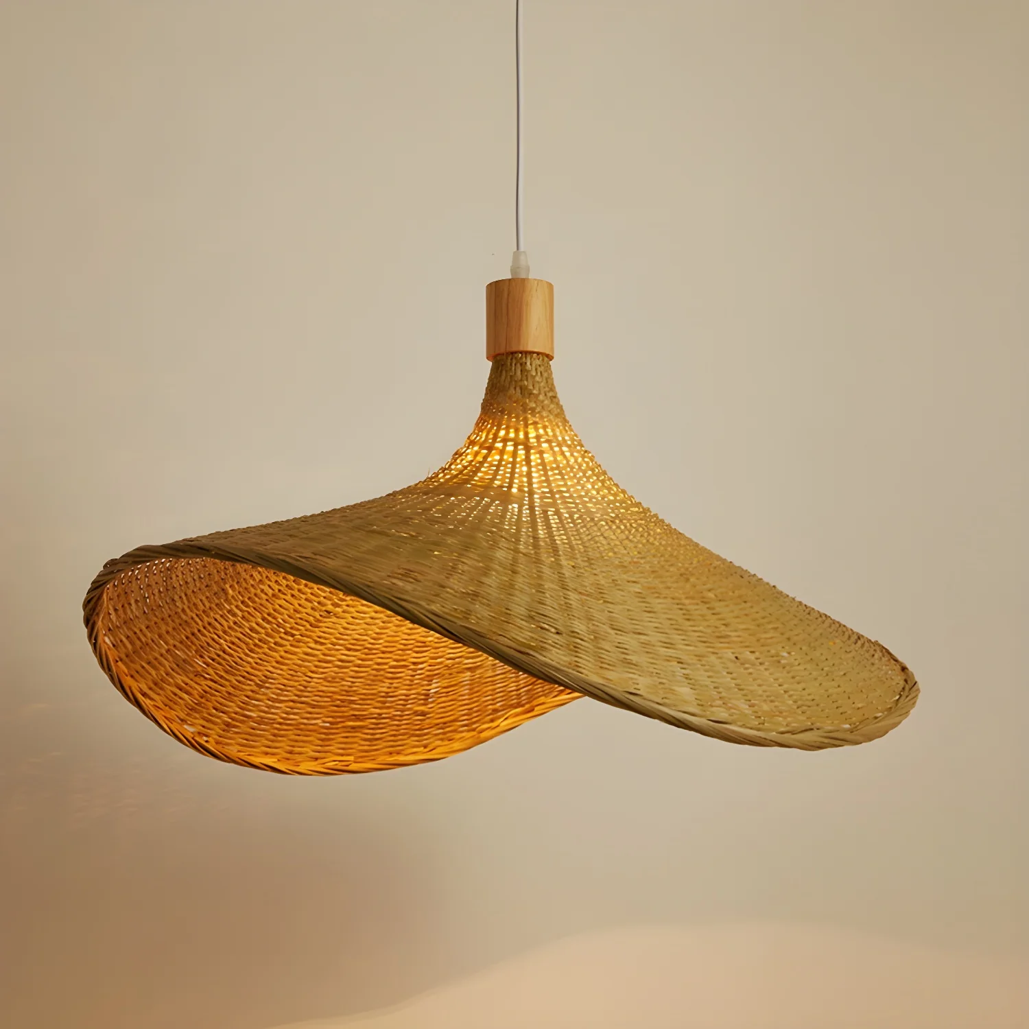 Подвесной светильник Rattan Weave Hat - ∅40см x 30см, натуральный ротанг