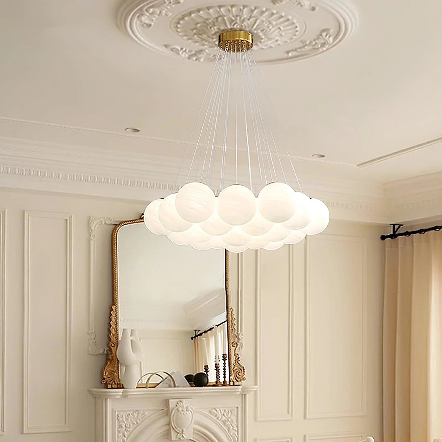 Люстра Glass Cluster - 19 подвесов ∅75см x 150см, золотой, белый