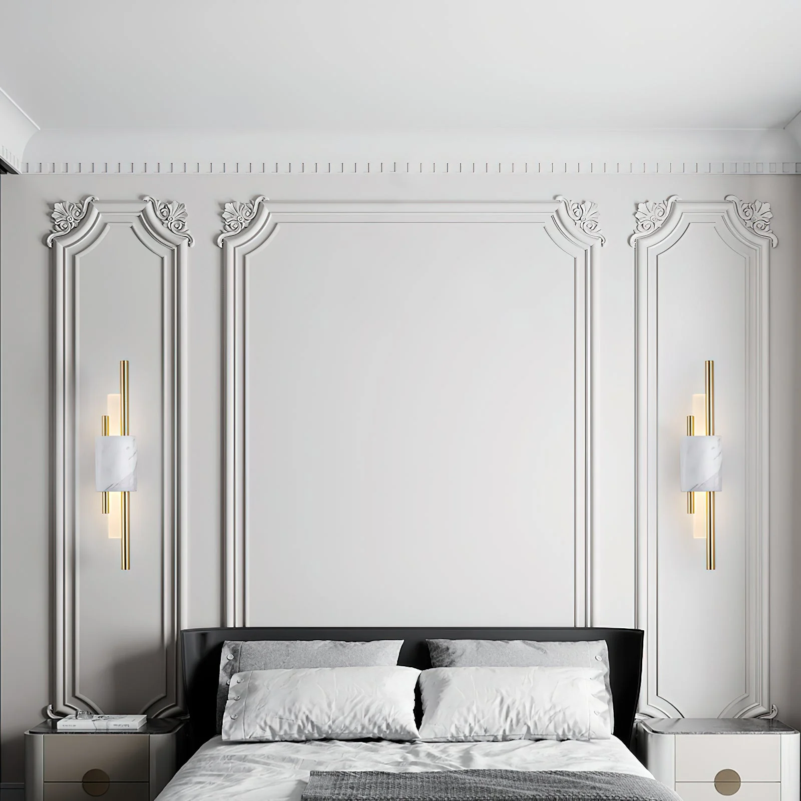 Tanto Plug In Wall Light - ∅ 3.9″ x H 19.7″ / Dia 10cm x H 50cm Set of 2 / White Marble & Gold / EU Plug