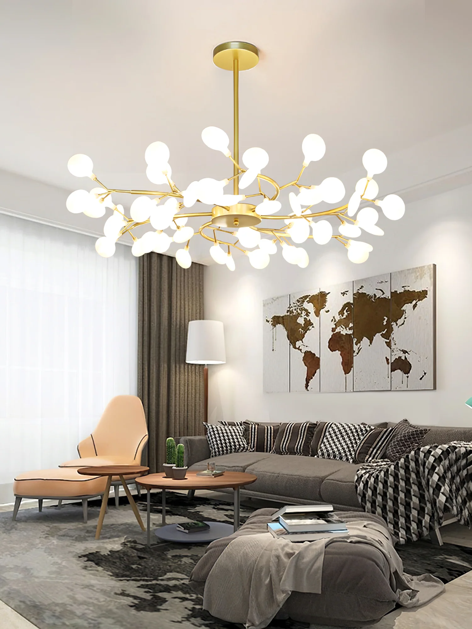 Люстра LED Firefly Sputnik - 45 подвесов ∅83см x 35см, золотой, белый