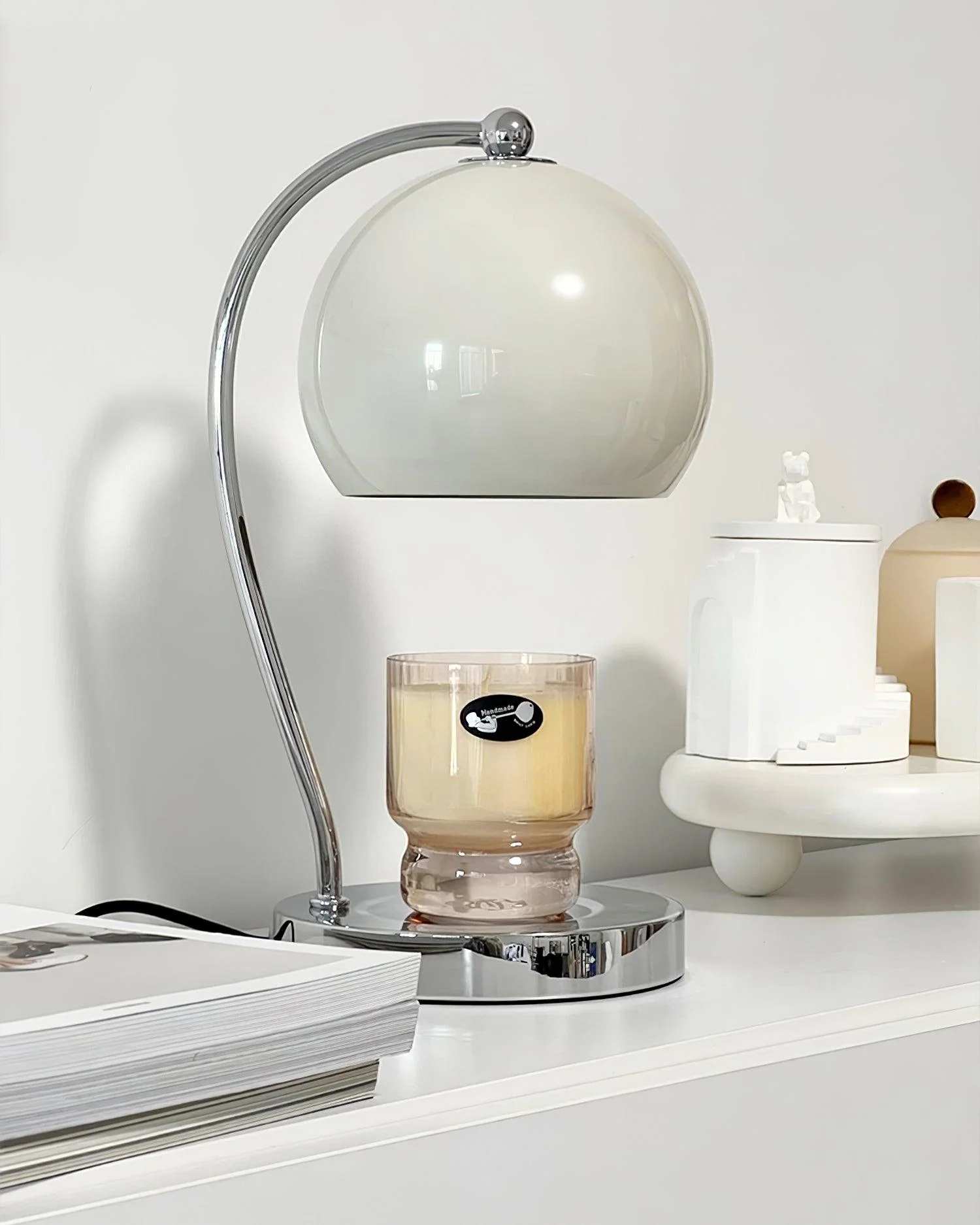 Dennie Warmer Lamp - ∅ 6.7″ x H 12.6″ / Dia 17cm x H 32cm / Chrome & White / AU plug