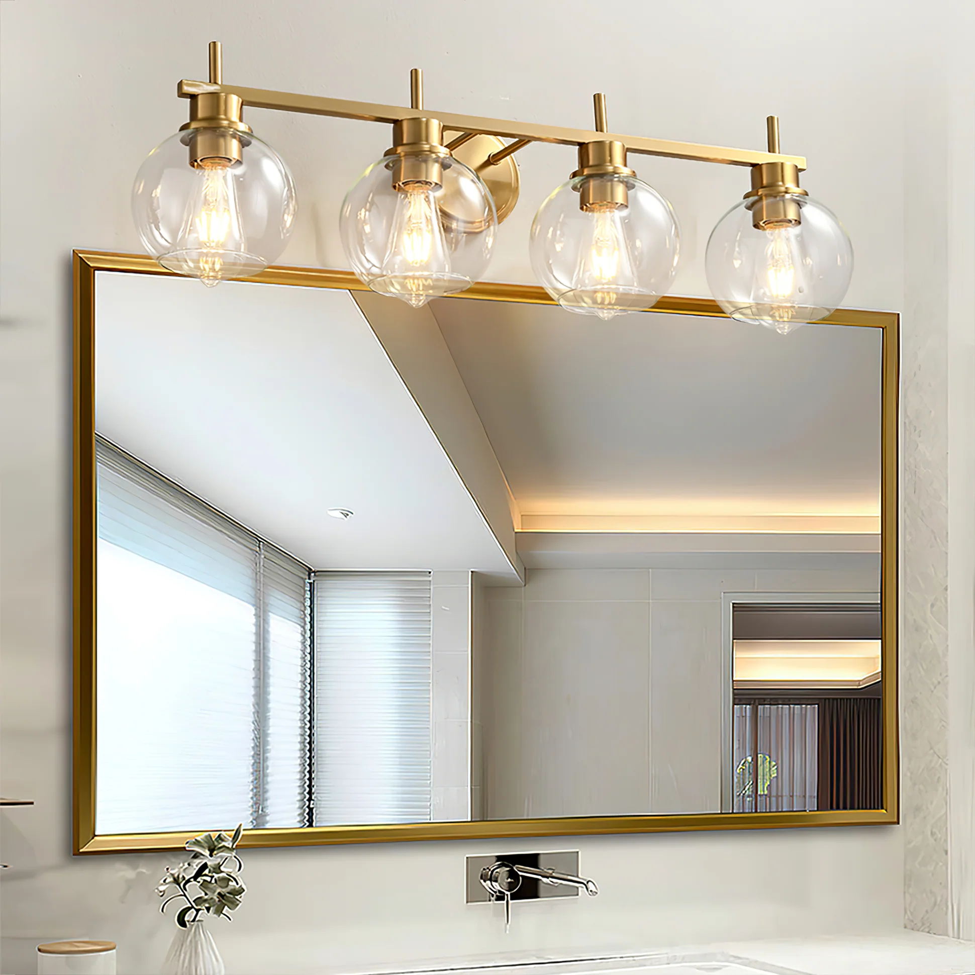 Настенный светильник Paloma Bubble Vanity - 4 источника света ∅75см x 20см, золотой, прозрачный