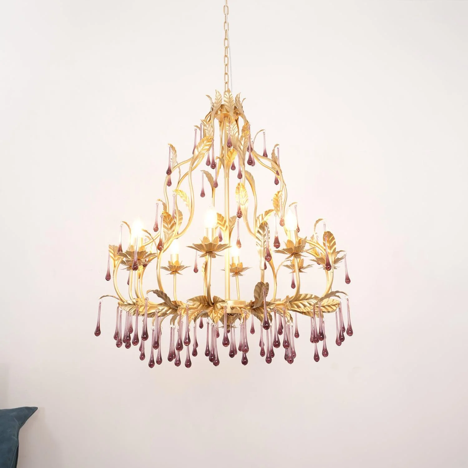 Люстра Amethyst Drops Glass - 8 подвесов ∅80см x 92см, золотой, карамельное стекло
