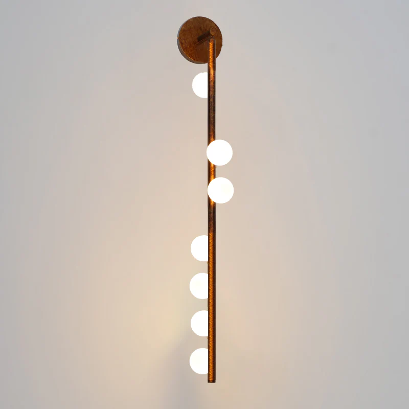 Настенный светильник Brass Glass Tube - 7 источников света ∅12см x 100см, античная латунь, белый
